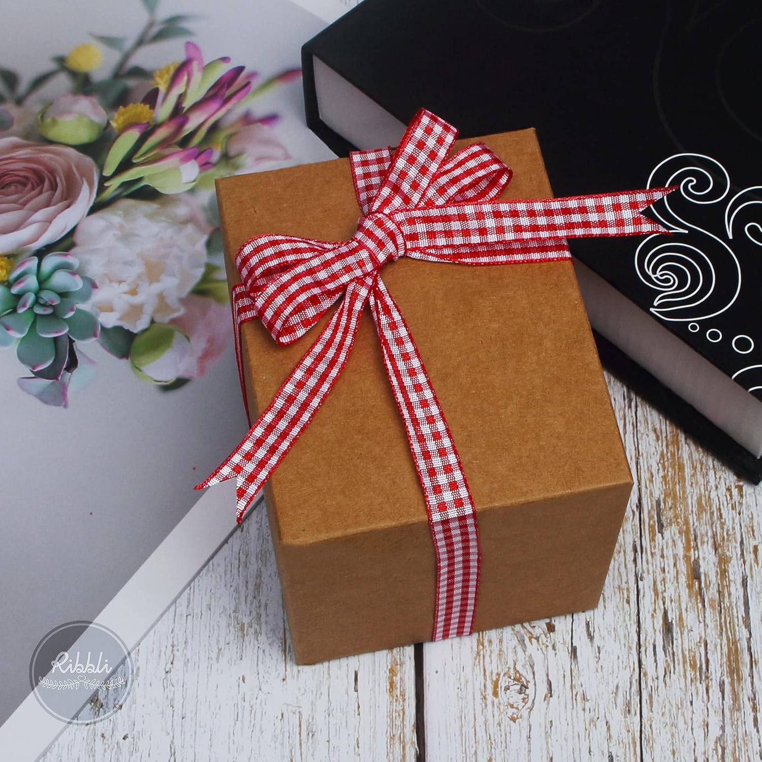Ribbli Yellow and White Gingham Ribbon,100% Polyester Woven Edge,3/8 Inch x 10 Yard,Plaid Ribbon Use for Gift Wrapping,Party Decoration(Red/White)