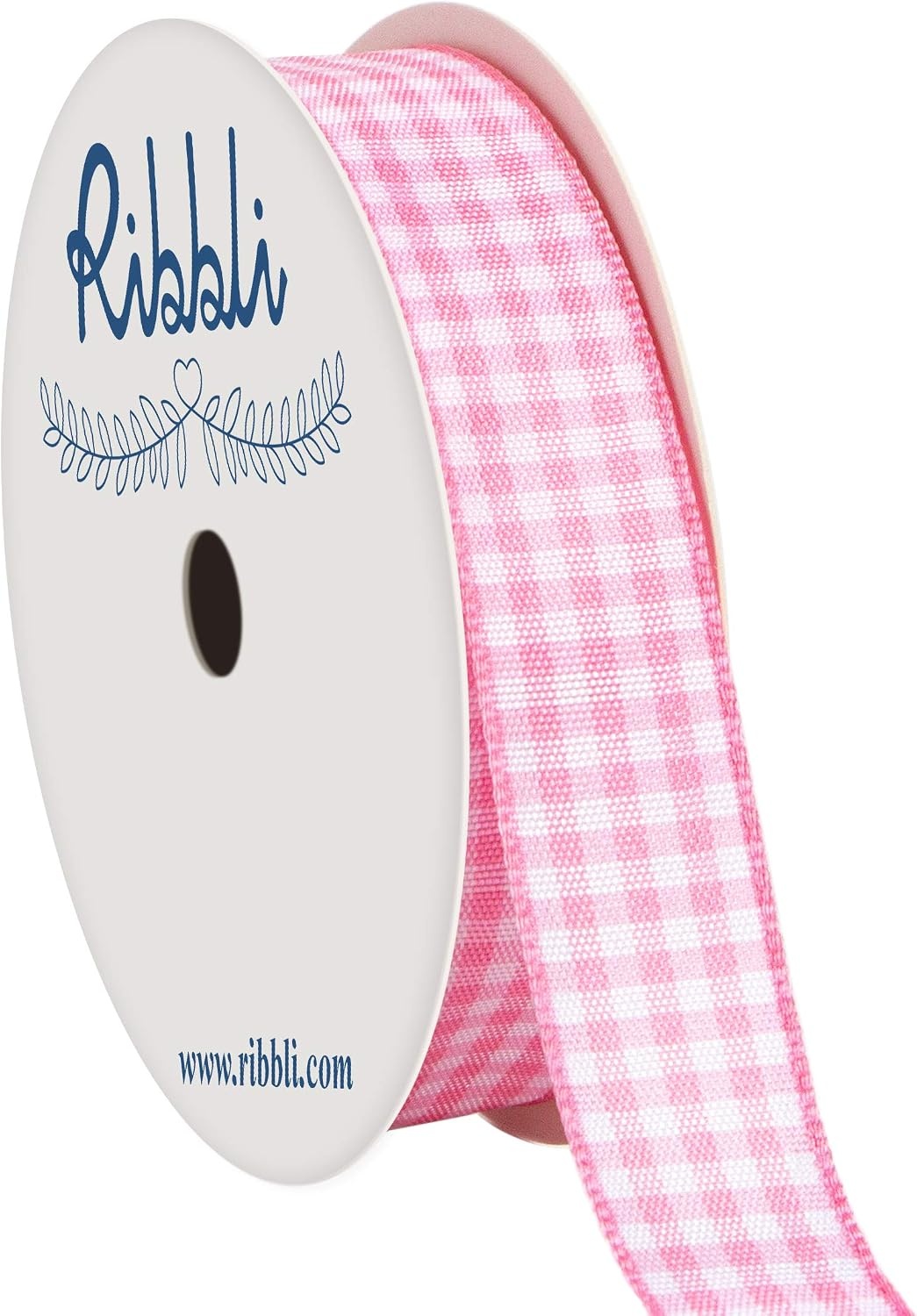 Ribbli Yellow and White Gingham Ribbon,100% Polyester Woven Edge,3/8 Inch x 10 Yard,Plaid Ribbon Use for Gift Wrapping,Party Decoration(Pink Light/White)