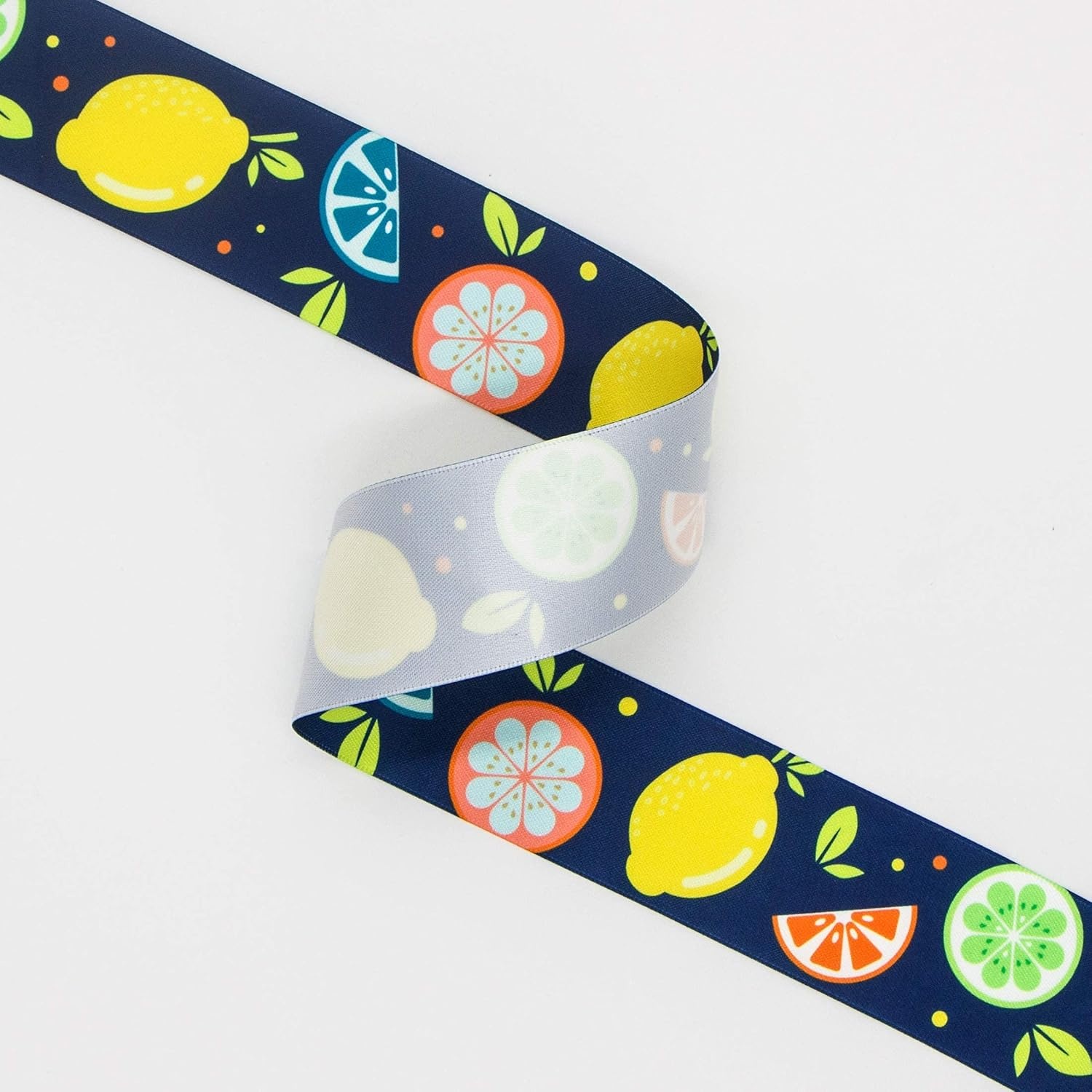 Ribbli Satin Lemon & Grapefruit Craft Ribbon,1-1/2 Inch x 10 Yard,Dark Blue/Yellow/Orange/Green,Use for Hair Bows,Wreath,Birthday,Gift Wrapping,Summer Decoration,All Crafting and Sewing