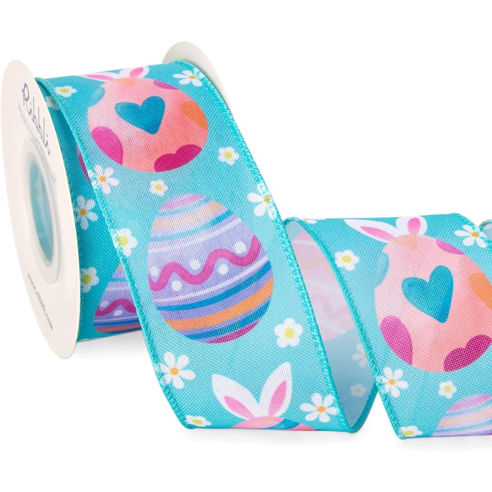 Ribbli Easter Burlap Wired Ribbon, Colorful Easter Eggs 2 Inch x 10 Yard Spring Ribbon for Crafts,Big Bows,Easter Wreaths,Gift Wrapping,Spring Decoration
