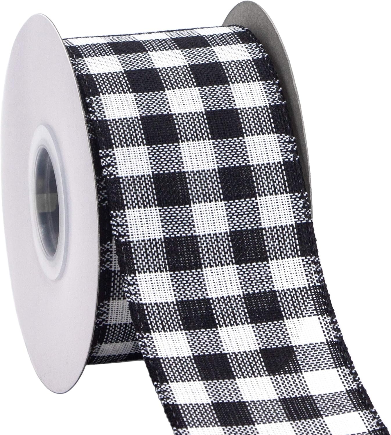 Ribbli Black and White Wired Ribbon,1-1/2 Inch x 10 Yard,Buffalo Plaid Ribbon,Burlap Ribbon for Big Bow,Wreath,Tree Decoration,Outdoor Decoration(BLack/White)