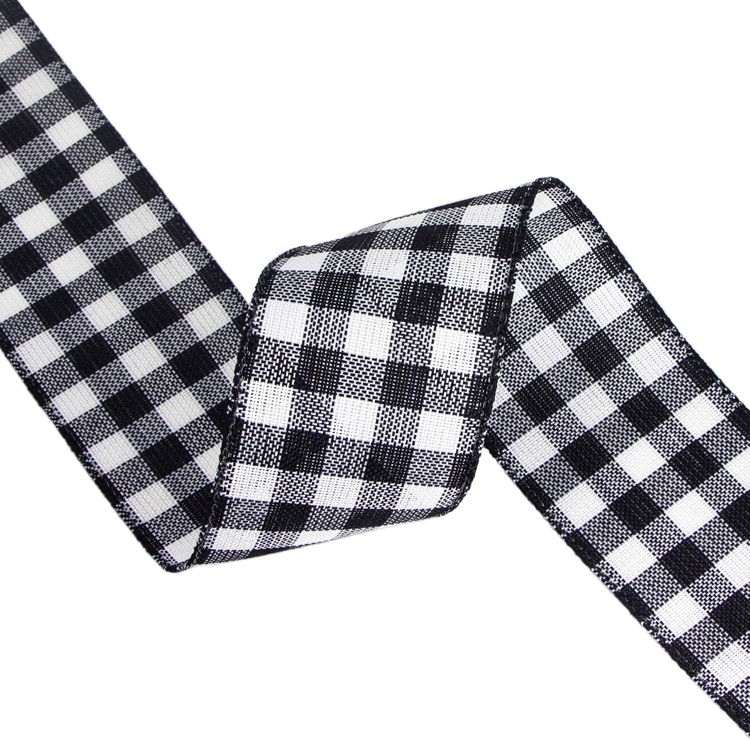 Ribbli Black and White Wired Ribbon,1-1/2 Inch x 10 Yard,Buffalo Plaid Ribbon,Burlap Ribbon for Big Bow,Wreath,Tree Decoration,Outdoor Decoration(BLack/White)