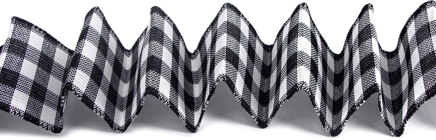 Ribbli Black and White Wired Ribbon,1-1/2 Inch x 10 Yard,Buffalo Plaid Ribbon,Burlap Ribbon for Big Bow,Wreath,Tree Decoration,Outdoor Decoration(BLack/White)