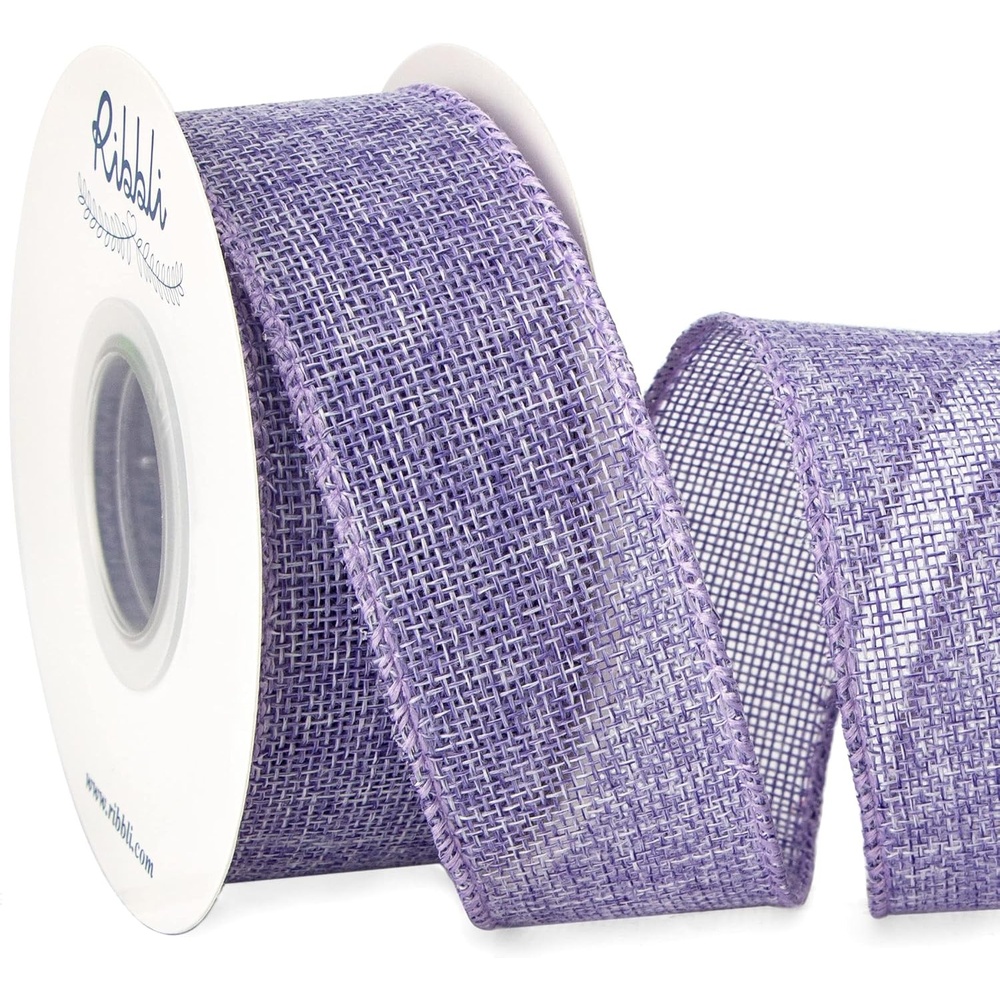 Ribbli Pink Burlap Valentine’s Day Wired Ribbon,1-1/2 Inch x 10 Yard,Easter Wired Edge Ribbon for Big Bow,Wreath,Tree Decoration,Outdoor Decoration(Lt.Purple)