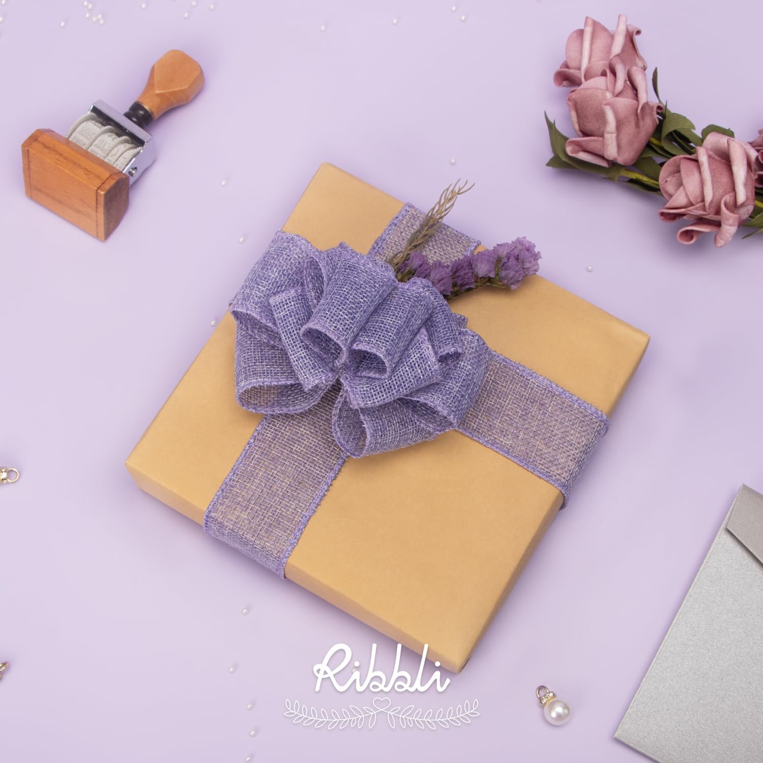 Ribbli Pink Burlap Valentine’s Day Wired Ribbon,1-1/2 Inch x 10 Yard,Easter Wired Edge Ribbon for Big Bow,Wreath,Tree Decoration,Outdoor Decoration(Lt.Purple)