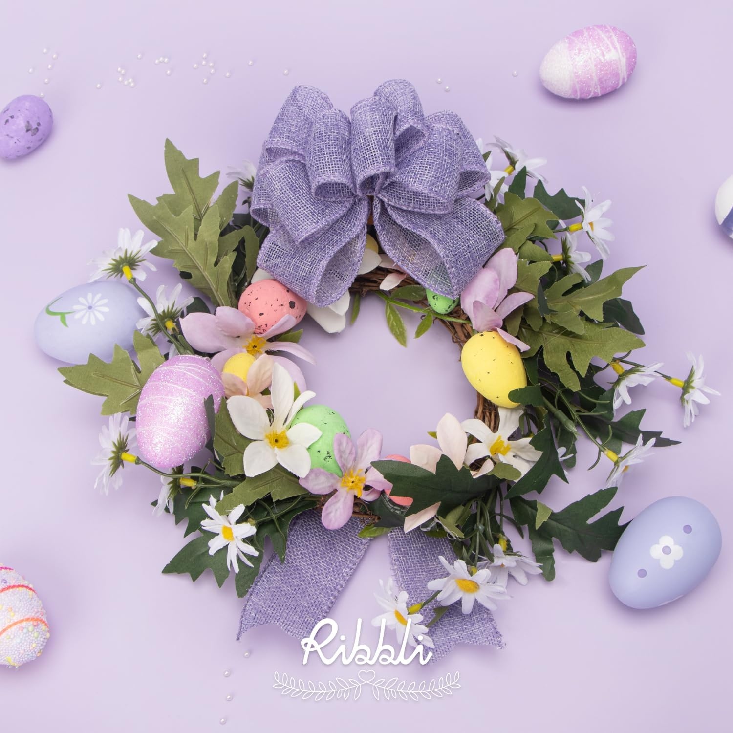 Ribbli Pink Burlap Valentine’s Day Wired Ribbon,1-1/2 Inch x 10 Yard,Easter Wired Edge Ribbon for Big Bow,Wreath,Tree Decoration,Outdoor Decoration(Lt.Purple)