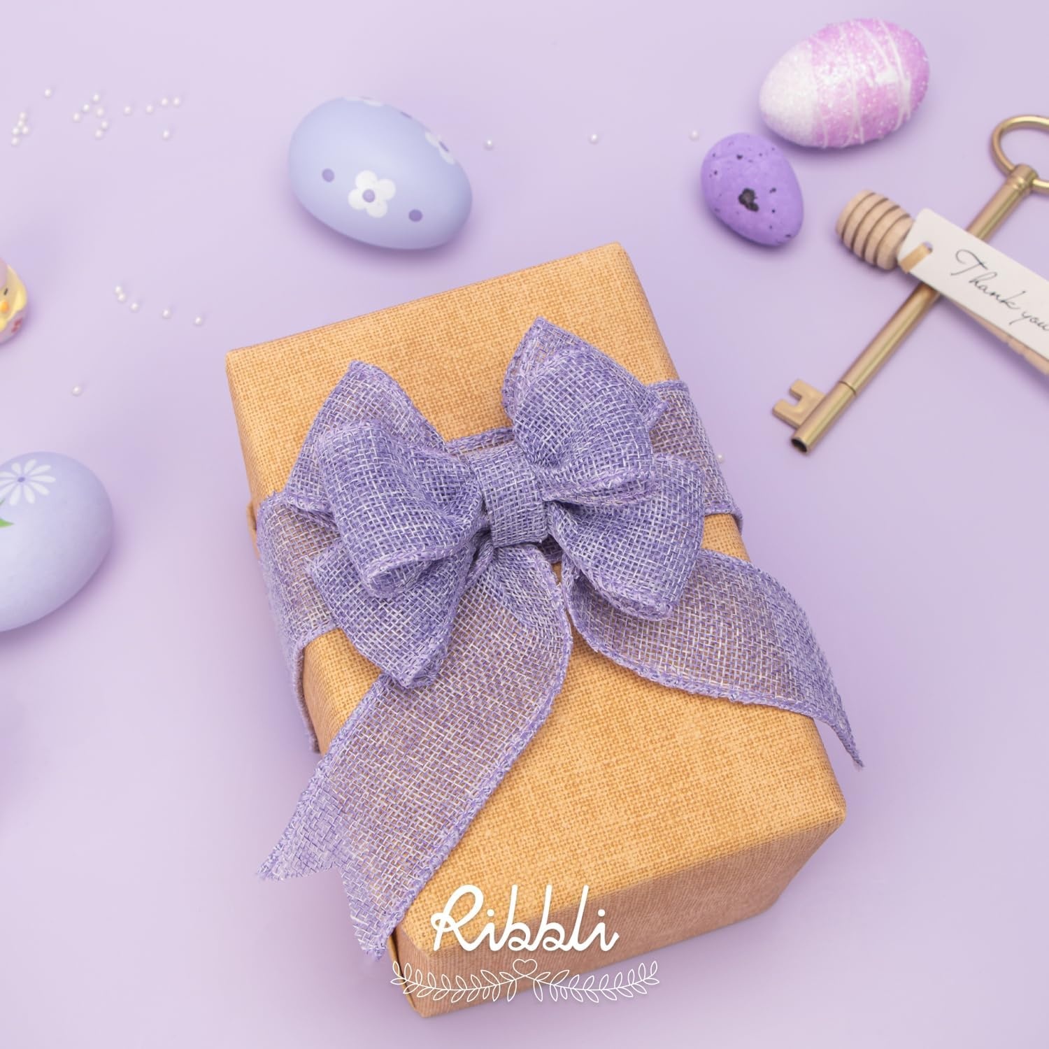 Ribbli Pink Burlap Valentine’s Day Wired Ribbon,1-1/2 Inch x 10 Yard,Easter Wired Edge Ribbon for Big Bow,Wreath,Tree Decoration,Outdoor Decoration(Lt.Purple)