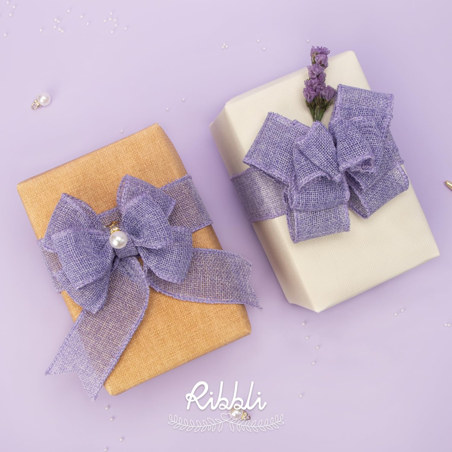 Ribbli Pink Burlap Valentine’s Day Wired Ribbon,1-1/2 Inch x 10 Yard,Easter Wired Edge Ribbon for Big Bow,Wreath,Tree Decoration,Outdoor Decoration(Lt.Purple)