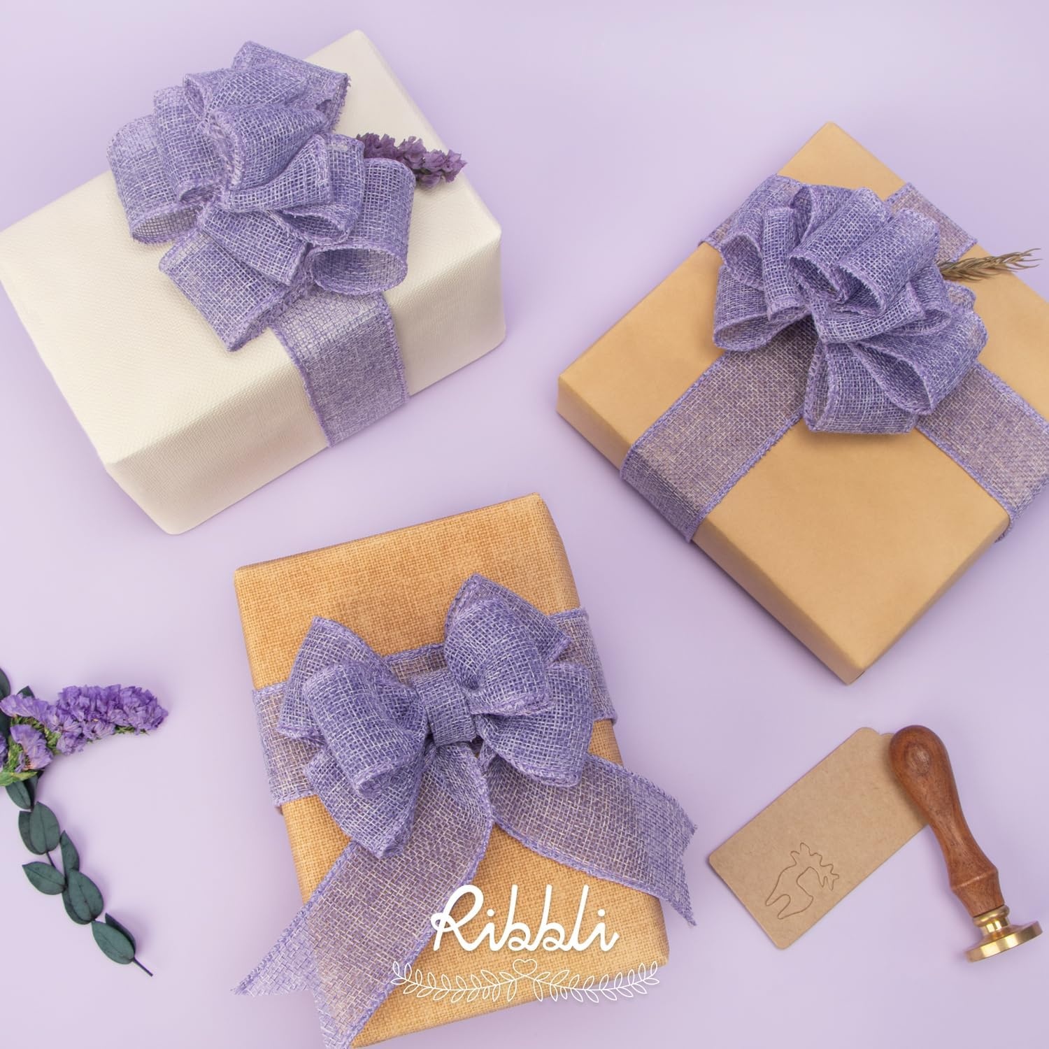 Ribbli Pink Burlap Valentine’s Day Wired Ribbon,1-1/2 Inch x 10 Yard,Easter Wired Edge Ribbon for Big Bow,Wreath,Tree Decoration,Outdoor Decoration(Lt.Purple)