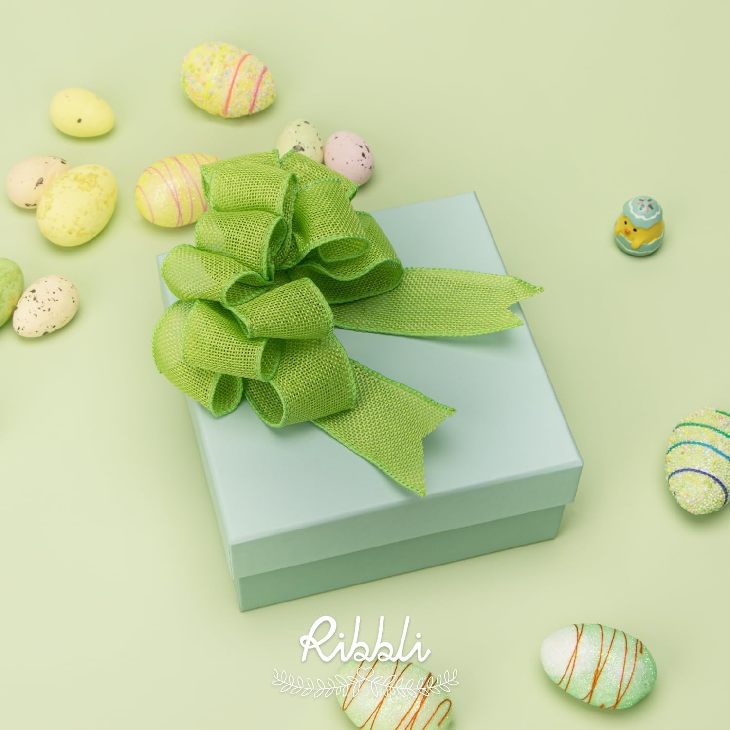 Ribbli Pink Burlap Valentine’s Day Wired Ribbon,1-1/2 Inch x 10 Yard,Easter Wired Edge Ribbon for Big Bow,Wreath,Tree Decoration,Outdoor Decoration(Apple Green)