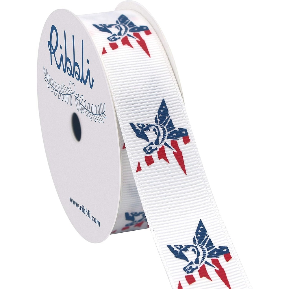 Ribbli Grosgrain USA Statue of Liberty Patriotic Craft Ribbon,7/8-Inch x 10-Yard,Red/Blue/White,Use for Hair Bows,Wreaths,Veteran’s Day, 4th of July,Gift Wrapping,Party Decoration