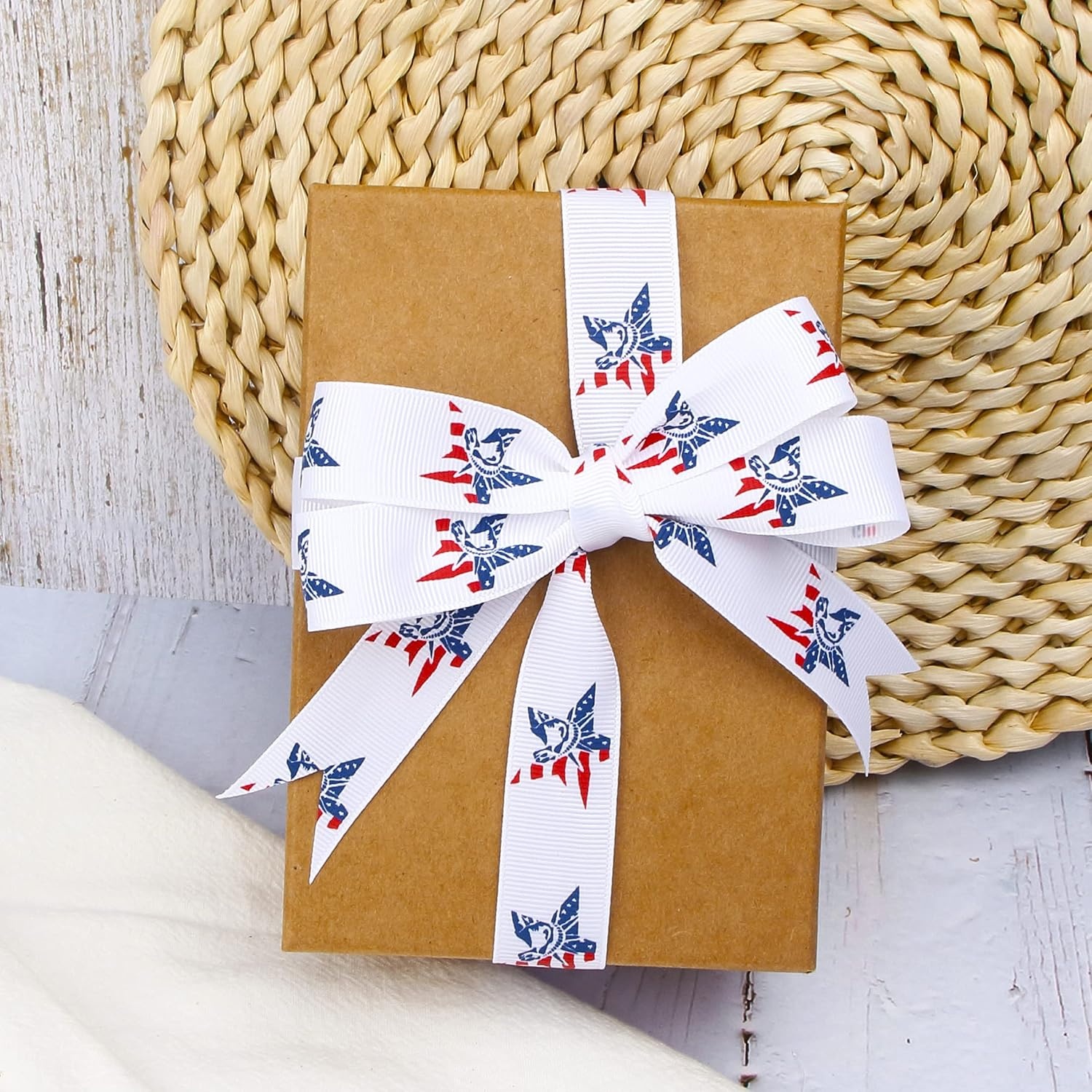 Ribbli Grosgrain USA Statue of Liberty Patriotic Craft Ribbon,7/8-Inch x 10-Yard,Red/Blue/White,Use for Hair Bows,Wreaths,Veteran’s Day, 4th of July,Gift Wrapping,Party Decoration