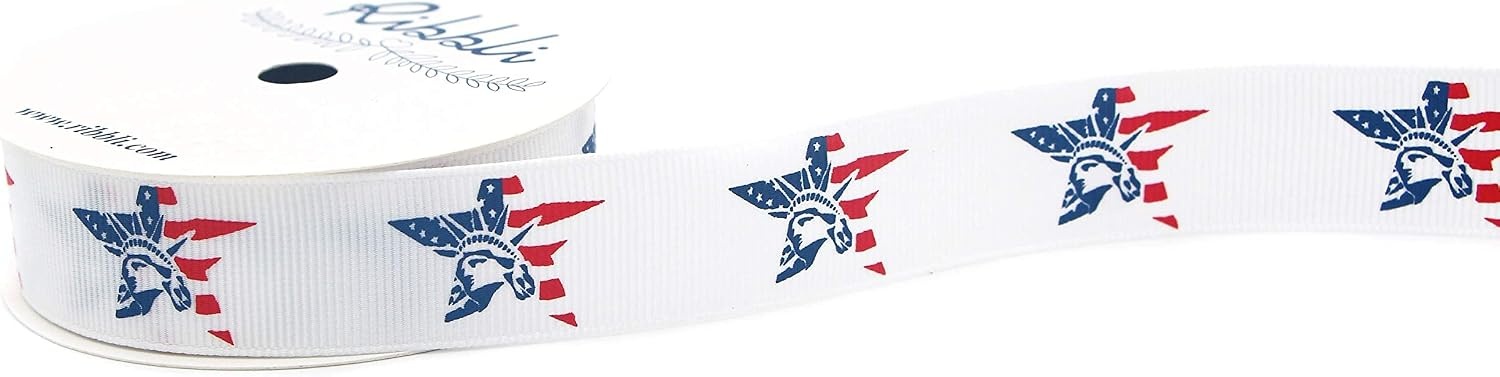 Ribbli Grosgrain USA Statue of Liberty Patriotic Craft Ribbon,7/8-Inch x 10-Yard,Red/Blue/White,Use for Hair Bows,Wreaths,Veteran’s Day, 4th of July,Gift Wrapping,Party Decoration