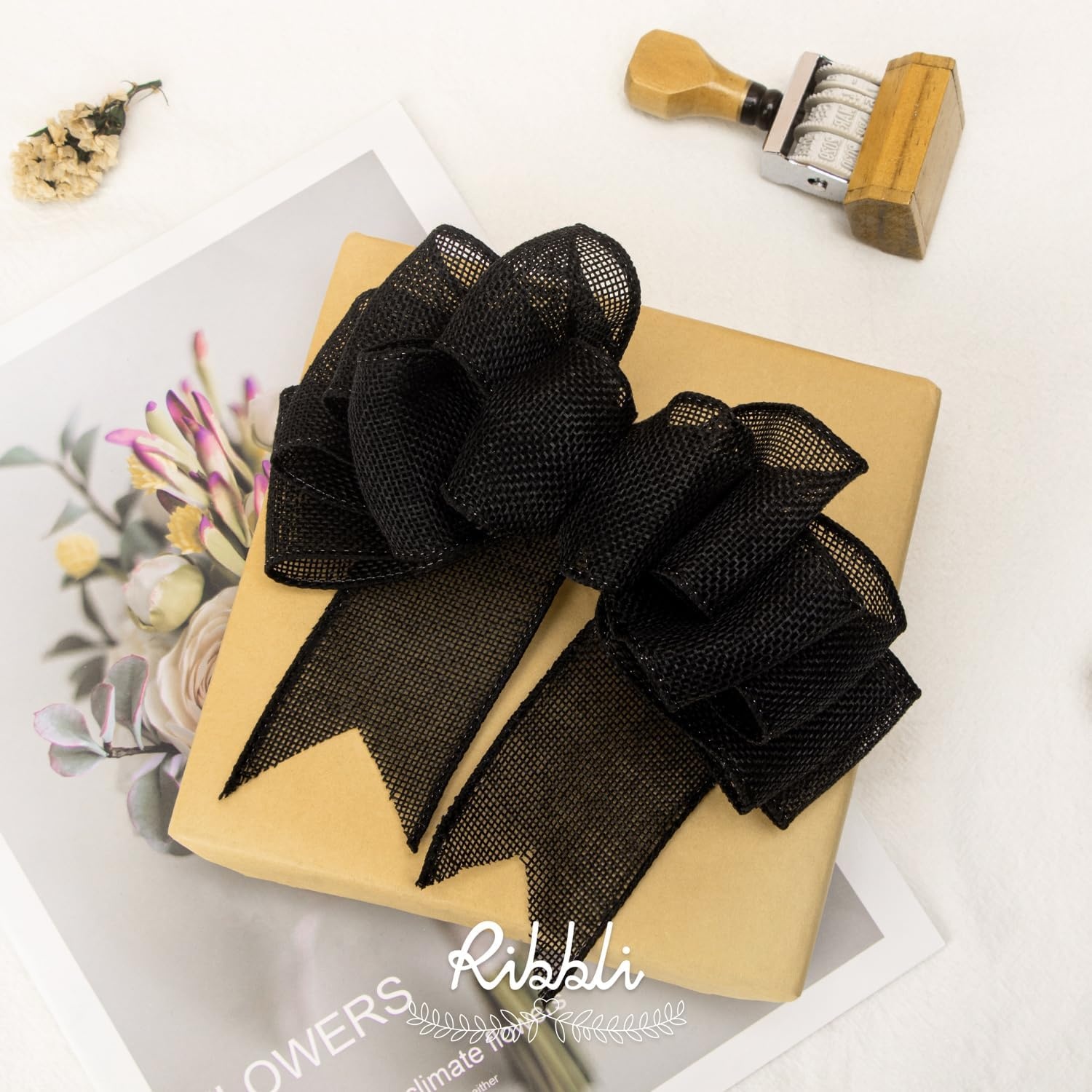 Ribbli Pink Burlap Valentine’s Day Wired Ribbon,2 Inch x Continuous 10 Yard, Easter Wired Edge Ribbon for Big Bow,Wreath,Tree Decoration,Outdoor Decoration(Black)