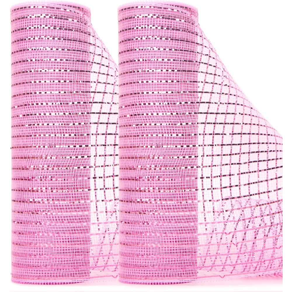 Ribbli 2 Rolls Champagne Gold Metallic Mesh Ribbon Champagne Gold Deluxe Foil Christmas Ribbon for Christmas Tree Wreath Swags Wedding Garland 10 inch x 30 feet(10Yard) Per Roll(Light Pink)