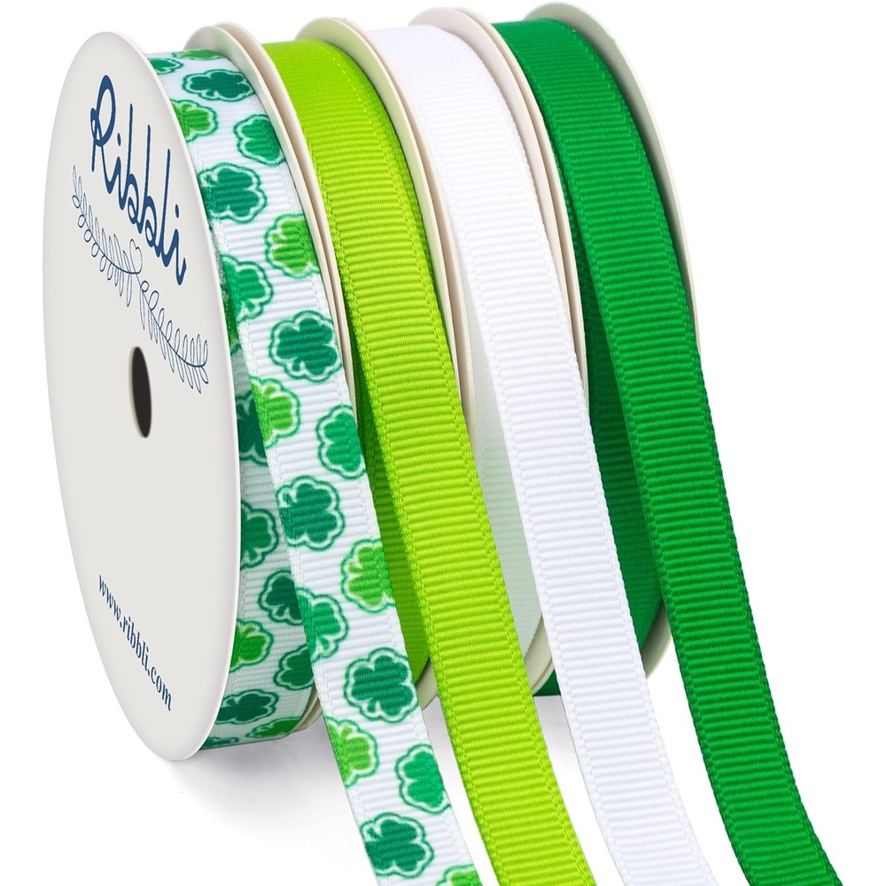 Ribbli Valentine’s Day Ribbon,4 Rolls Grosgrain Ribbon Use for Valentines Day Craft,Gift Wrapping,Home Decor,3/8 Inches Total 40 Yards,Red/White/Pink/Hot Pink(Green/White)