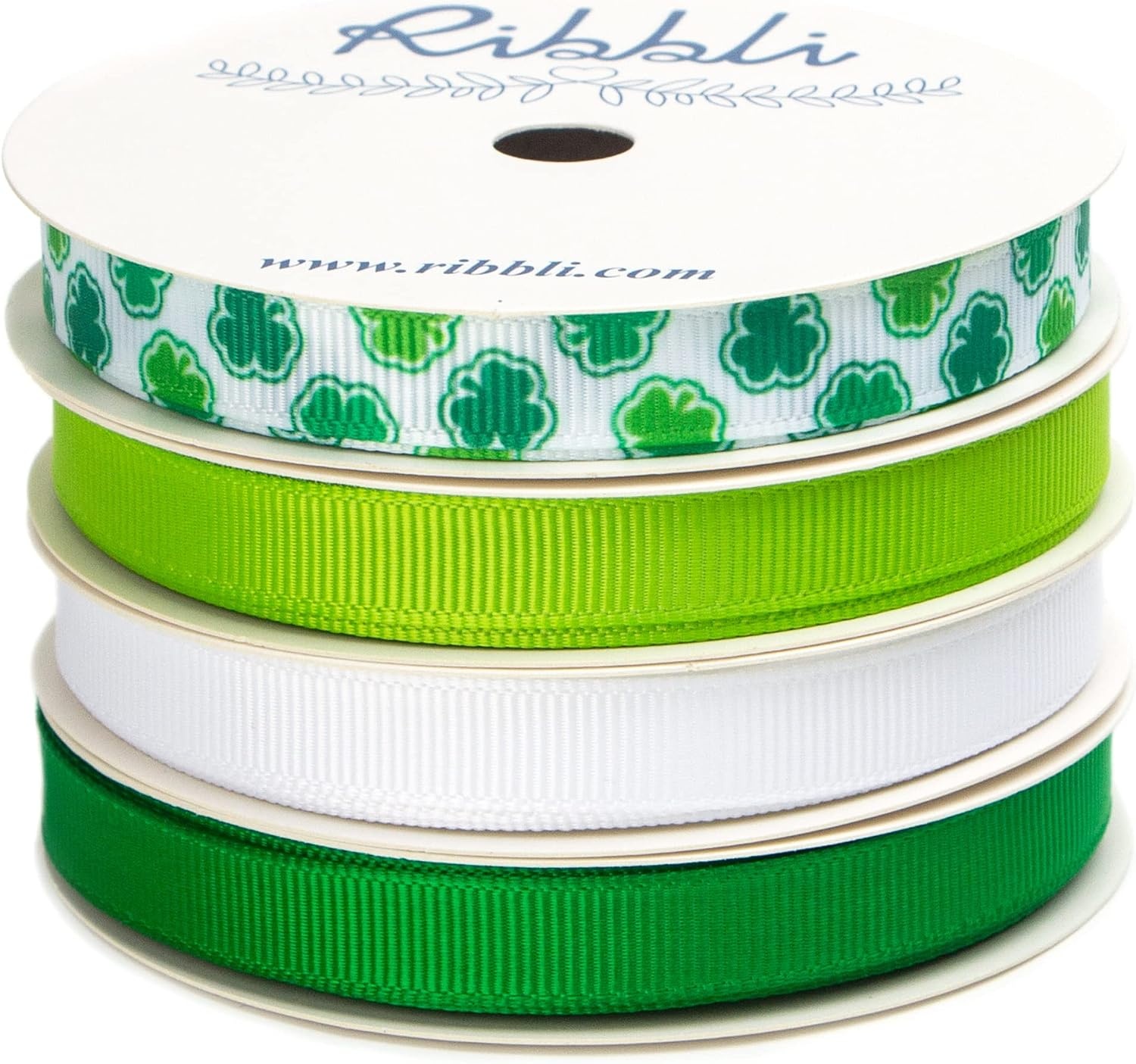 Ribbli Valentine’s Day Ribbon,4 Rolls Grosgrain Ribbon Use for Valentines Day Craft,Gift Wrapping,Home Decor,3/8 Inches Total 40 Yards,Red/White/Pink/Hot Pink(Green/White)