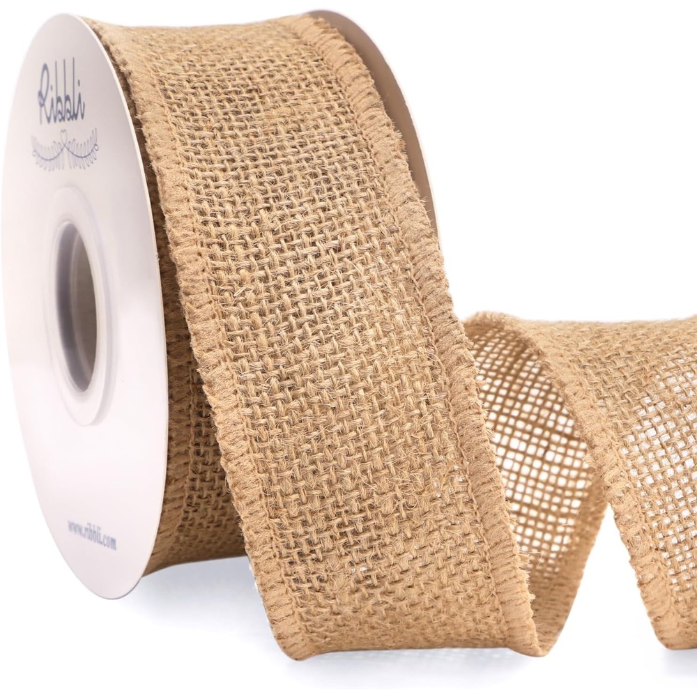 Ribbli Jute Burlap Ribbon 4 Inch x 10 Yard,Natural Solid Ribbon for Crafts,Gift Wrapping,Wreath,Tree Decoration,Outdoor Decoration(Non-Wired)(2inch)