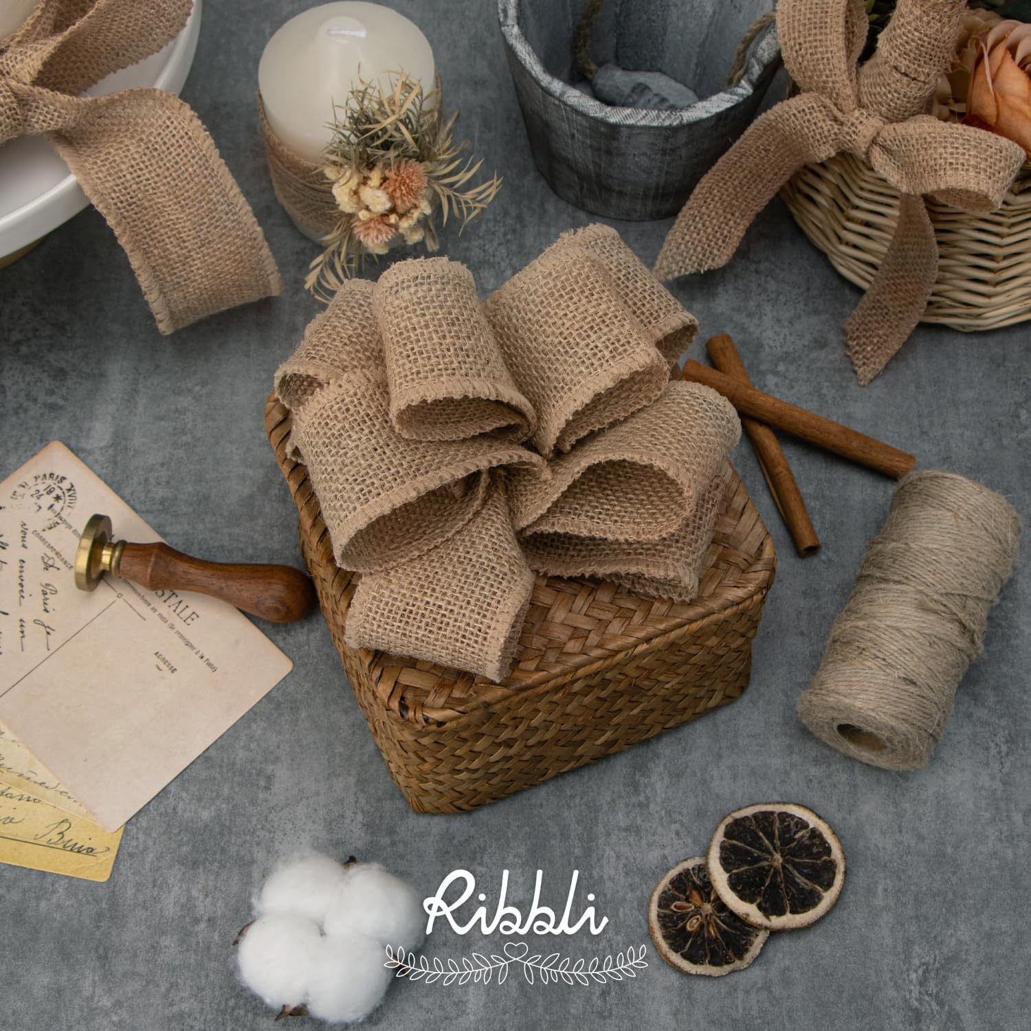 Ribbli Jute Burlap Ribbon 4 Inch x 10 Yard,Natural Solid Ribbon for Crafts,Gift Wrapping,Wreath,Tree Decoration,Outdoor Decoration(Non-Wired)(2inch)
