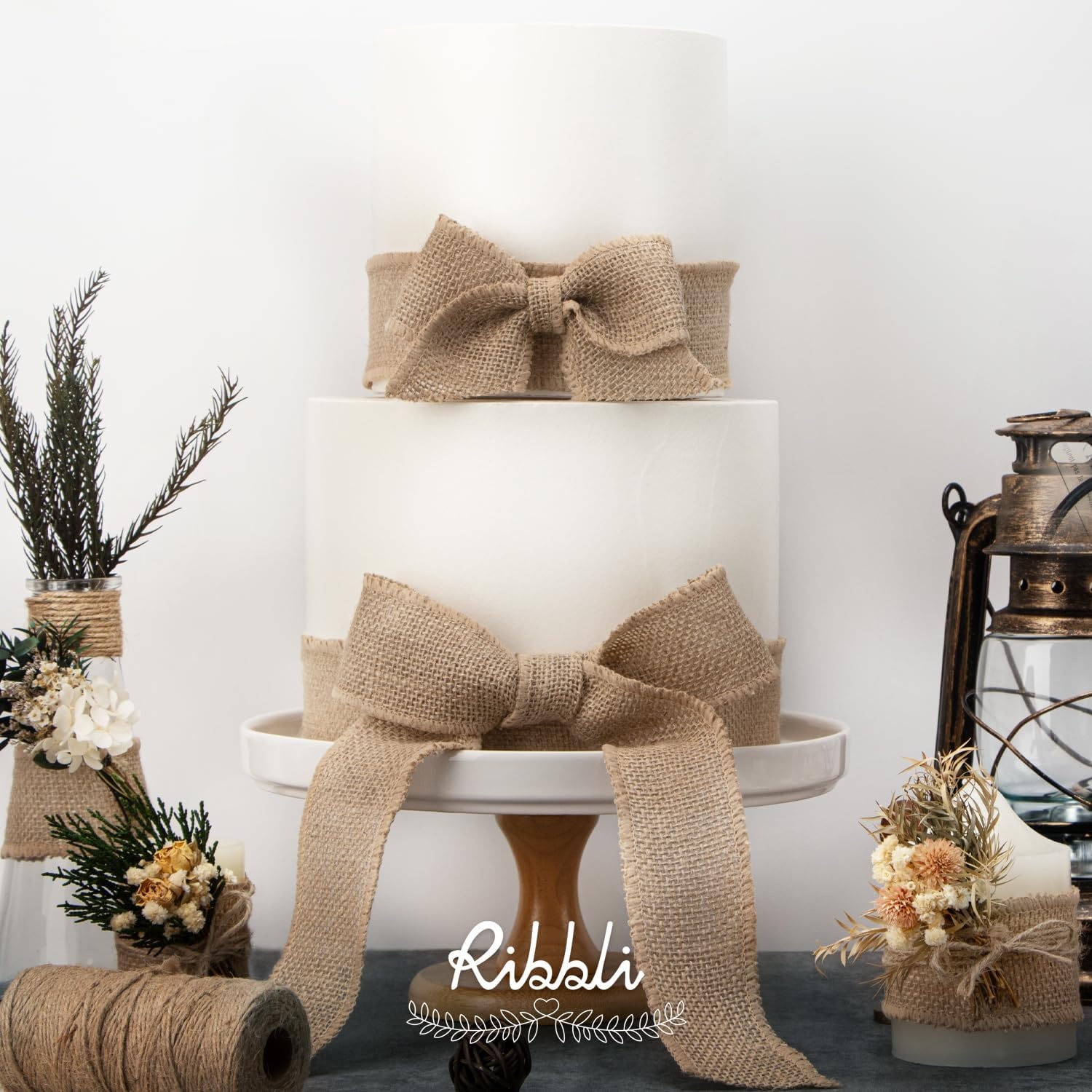 Ribbli Jute Burlap Ribbon 4 Inch x 10 Yard,Natural Solid Ribbon for Crafts,Gift Wrapping,Wreath,Tree Decoration,Outdoor Decoration(Non-Wired)(2inch)
