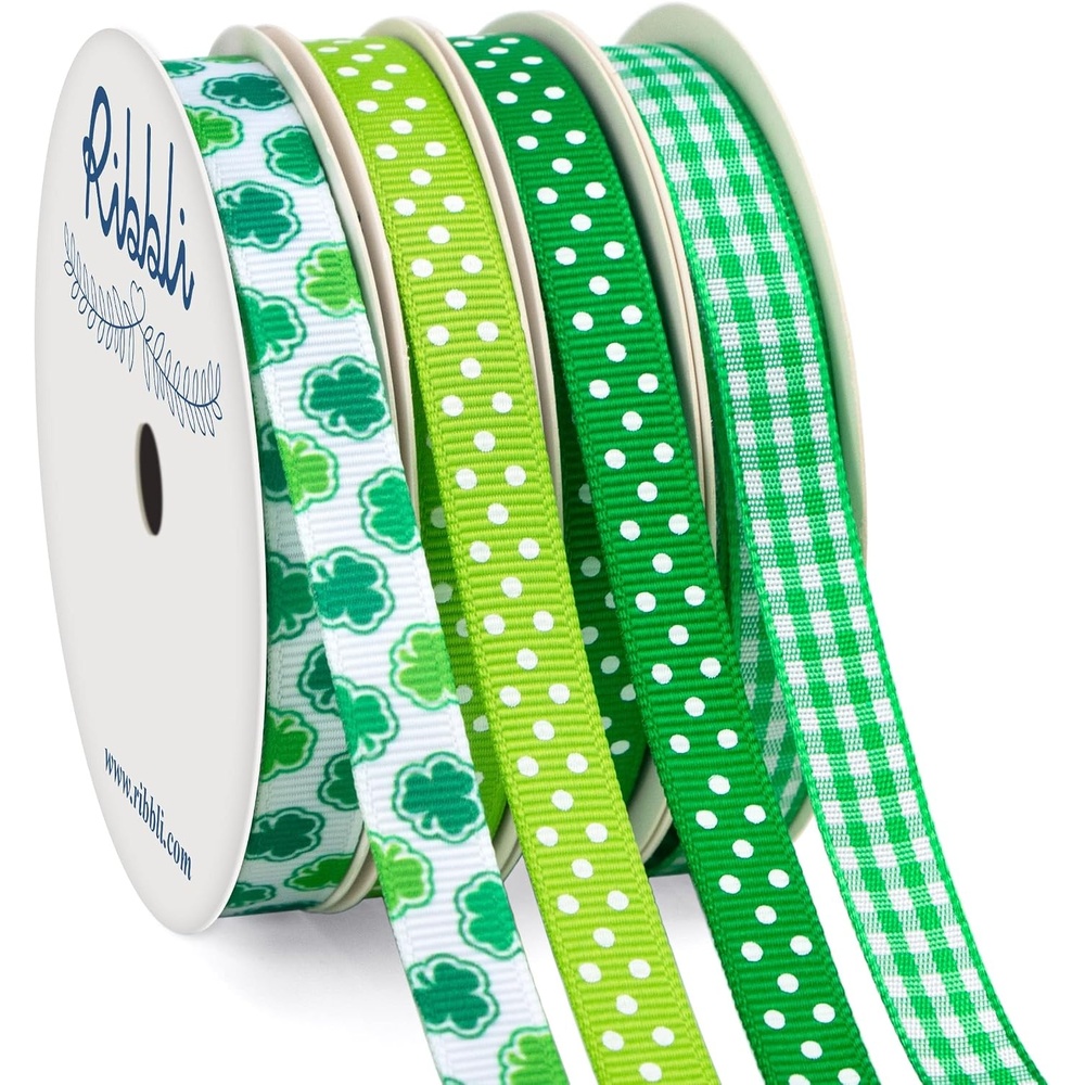 Ribbli Valentine’s Day Ribbon,4 Rolls Grosgrain Ribbon Use for Valentines Day Craft,Gift Wrapping,Home Decor,3/8 Inches Total 40 Yards,Red/White/Pink/Hot Pink(Green White/Emerald)