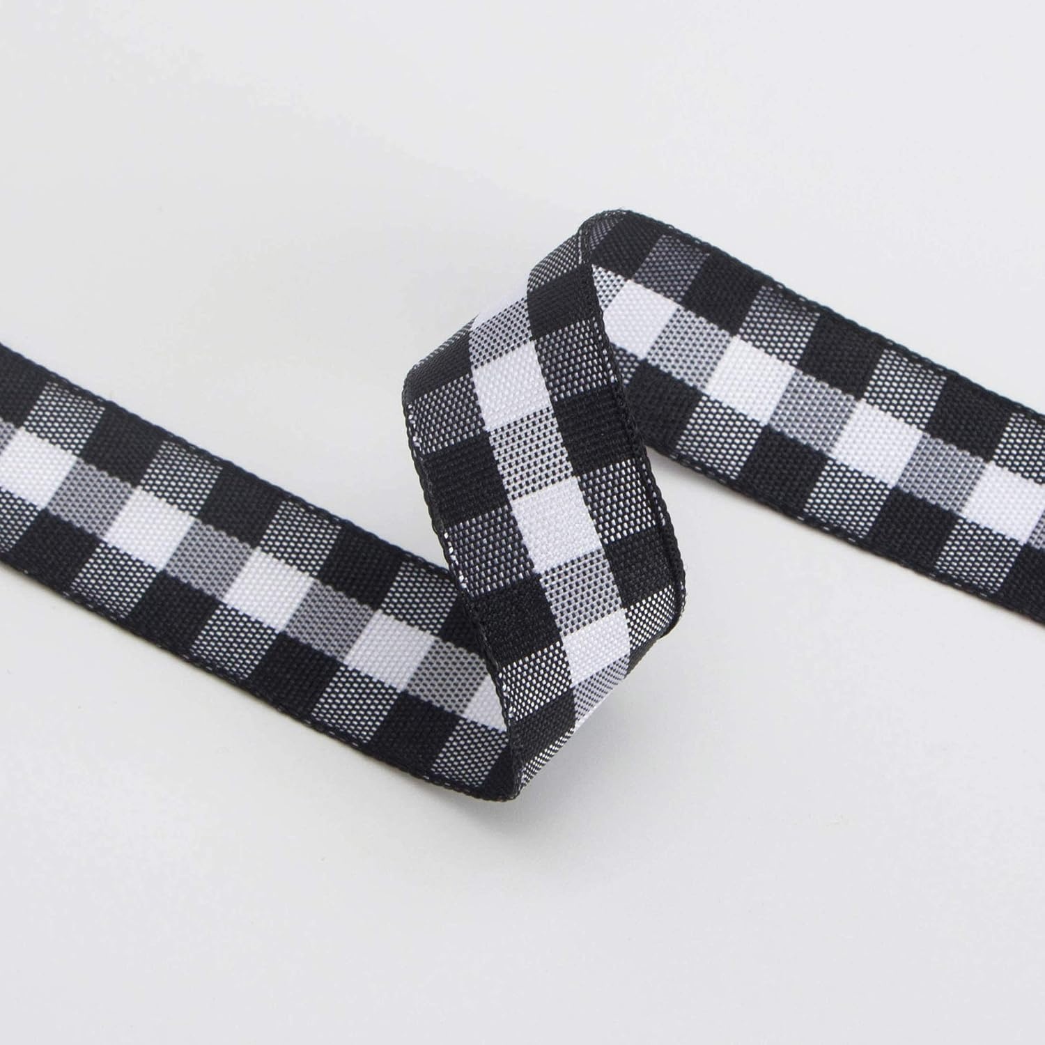 Ribbli Yellow and White Gingham Ribbon,100% Polyester Woven Edge,3/8 Inch x 10 Yard,Plaid Ribbon Use for Gift Wrapping,Party Decoration(White/Black)