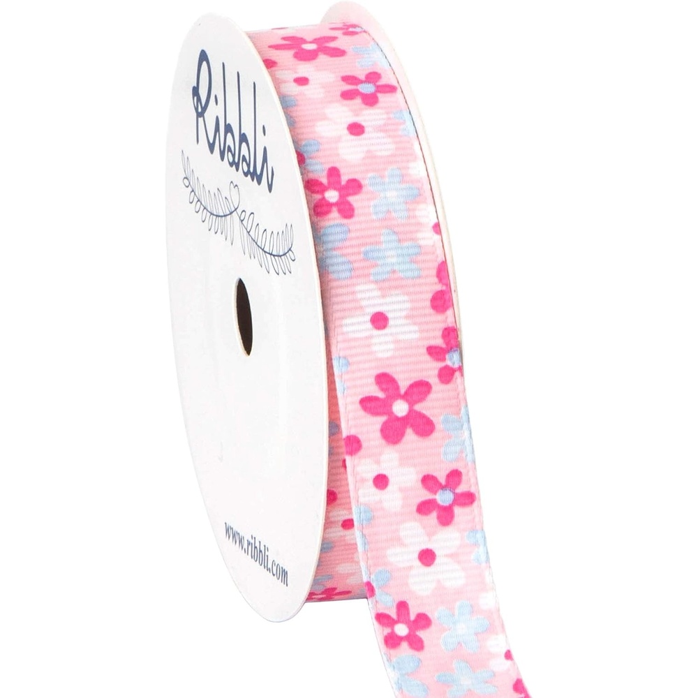 Ribbli Grosgrain Spring Floral Craft Ribbon,5/8 Inch,10-Yard Spool,Pearl Pink,Spring Ribbon,Use for Gift Wrapping,Party Decoration