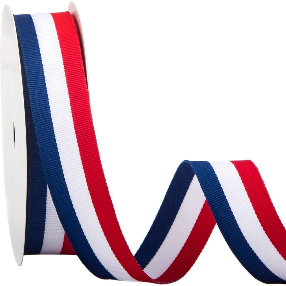 Ribbli Red/White/Blue Striped Grosgrain Ribbon,7/8-Inch x10-Yard,Patriotic Ribbon,Use for Gift Wrapping,Party Decoration,All Crafting and Sewing(7/8″)