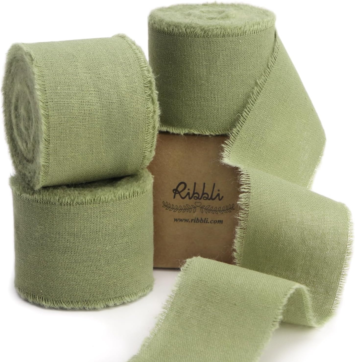 Ribbli 3 Rolls Dusty Blue Ribbon 1.5 Inch x 18Yards Handmade Cotton Frayed Fringe Ribbons for Gift Wrapping Wedding Invites Bridal Bouquets Baby Shower DIY Crafts Home Decor(Sage Green)