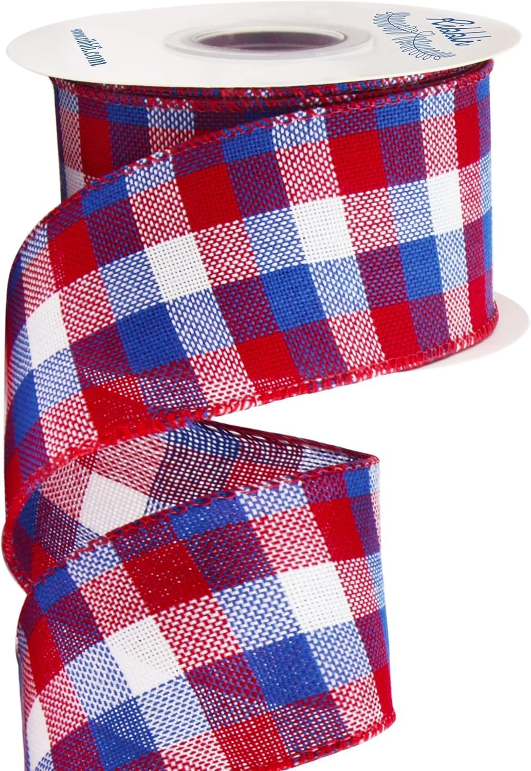 Ribbli Red and Black Wired Ribbon, 2-1/2 Inch x 10 Yard,Buffalo Plaid Burlap, Christmas Ribbon for Big Bow,Wreath,Tree Decoration,Outdoor Decoration(Red/White/Blue)
