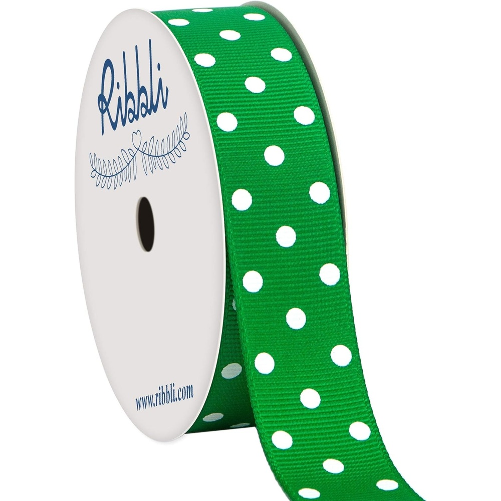 Ribbli Grosgrain Polka Dot Craft Ribbon,7/8 Inch,10-Yard Spool,Black with White Dots,Use for Hair Bows,Gift Wrapping,All Crafting and Sewing(Emerald Green/White)