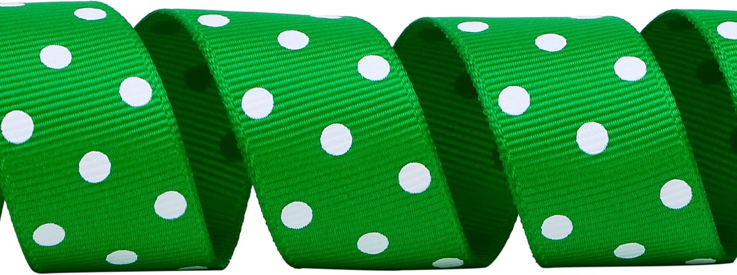 Ribbli Grosgrain Polka Dot Craft Ribbon,7/8 Inch,10-Yard Spool,Black with White Dots,Use for Hair Bows,Gift Wrapping,All Crafting and Sewing(Emerald Green/White)