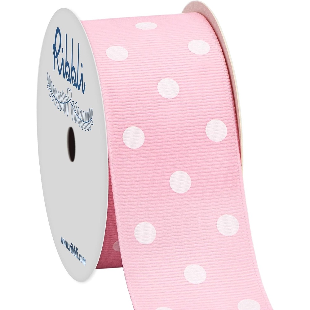 Ribbli Grosgrain Polka Dot Craft Ribbon,1-1/2 Inch,10-Yard Spool,Black with White Dots,Use for Hair Bows,Gift Wrapping,All Crafting and Sewing(Pearl Pink/White)
