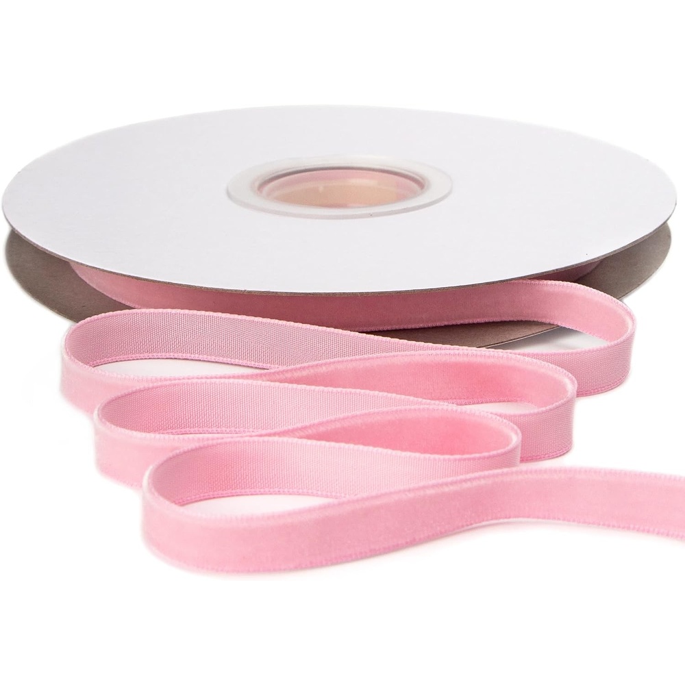 Ribbli Polyester Forest Green Velvet Ribbon,3/8 Inches,10-Yard Spool,Use for Choker,Gift Wrapping,Floral Bouquets, Boutonnieres(Pearl Pink)