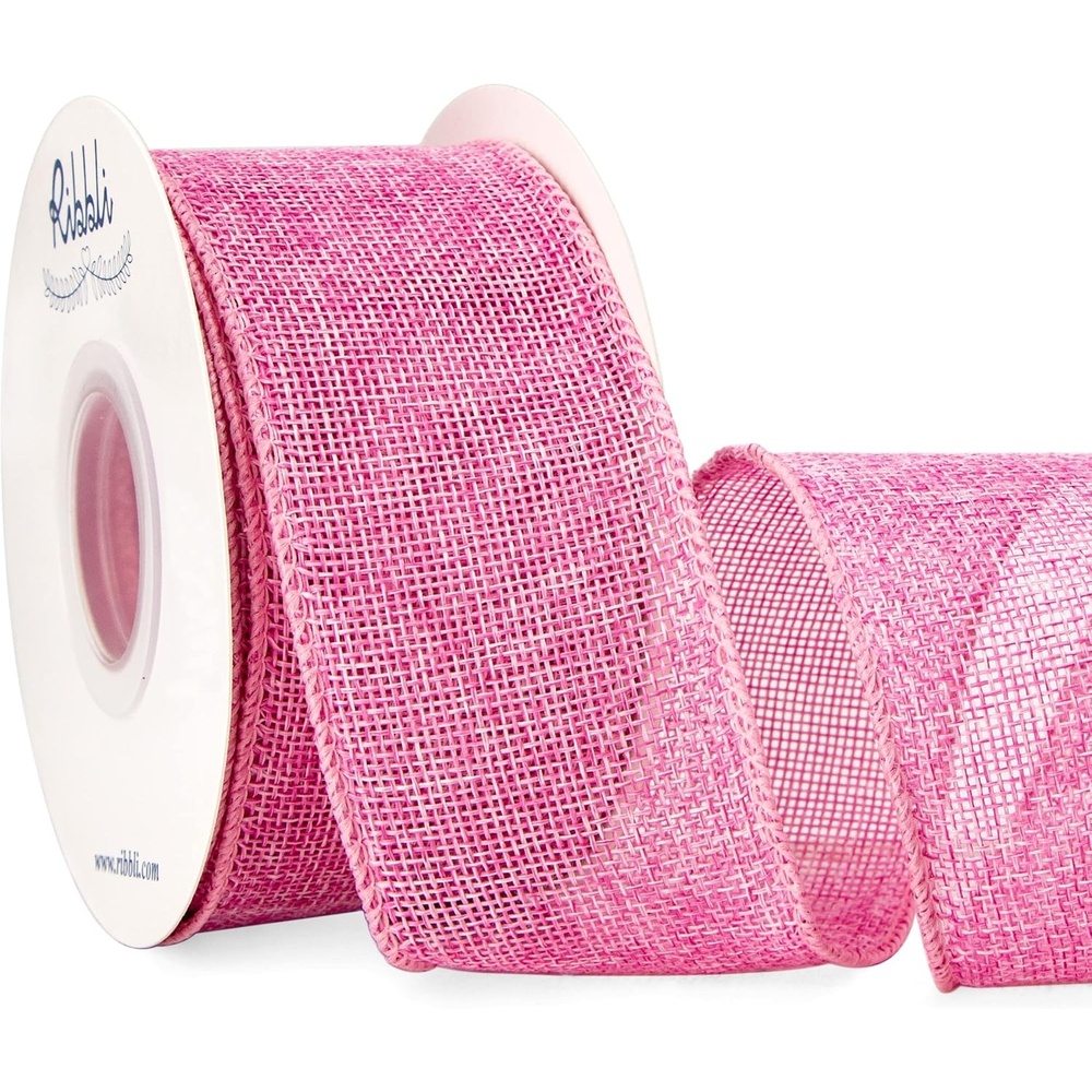 Ribbli Pink Burlap Valentine’s Day Wired Ribbon,2 Inch x Continuous 10 Yard, Easter Wired Edge Ribbon for Big Bow,Wreath,Tree Decoration,Outdoor Decoration(Pink)
