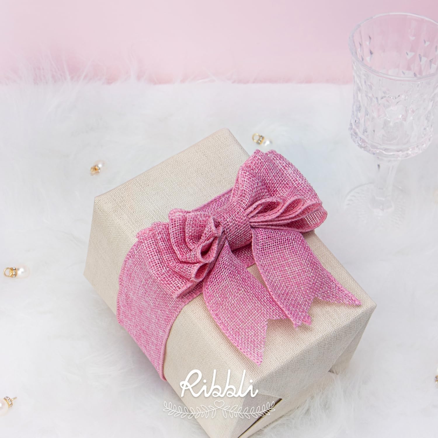 Ribbli Pink Burlap Valentine’s Day Wired Ribbon,2 Inch x Continuous 10 Yard, Easter Wired Edge Ribbon for Big Bow,Wreath,Tree Decoration,Outdoor Decoration(Pink)