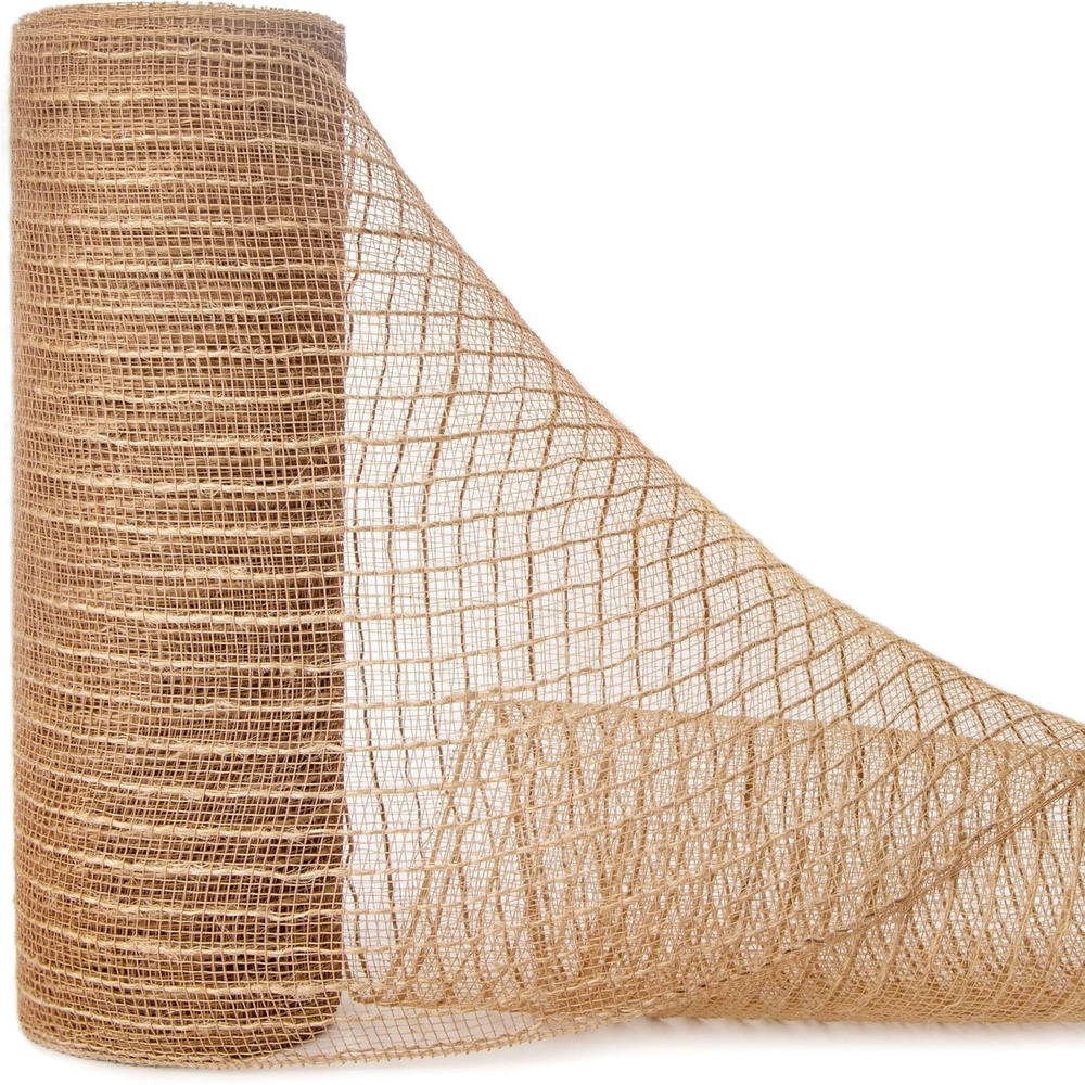 Ribbli Yellow Metallic Mesh Ribbon, 10 inch x 30 feet(10Yard), Yellow with Gold Foil, Use for Wreath Swags and Christmas Tree Decoration(Beige/Natural)
