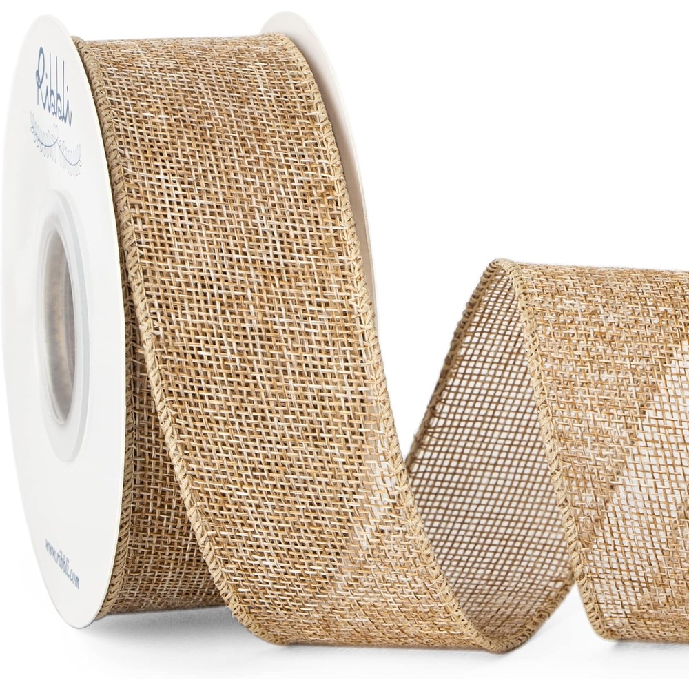 Ribbli Pink Burlap Valentine’s Day Wired Ribbon,1-1/2 Inch x 10 Yard,Easter Wired Edge Ribbon for Big Bow,Wreath,Tree Decoration,Outdoor Decoration(Natural)