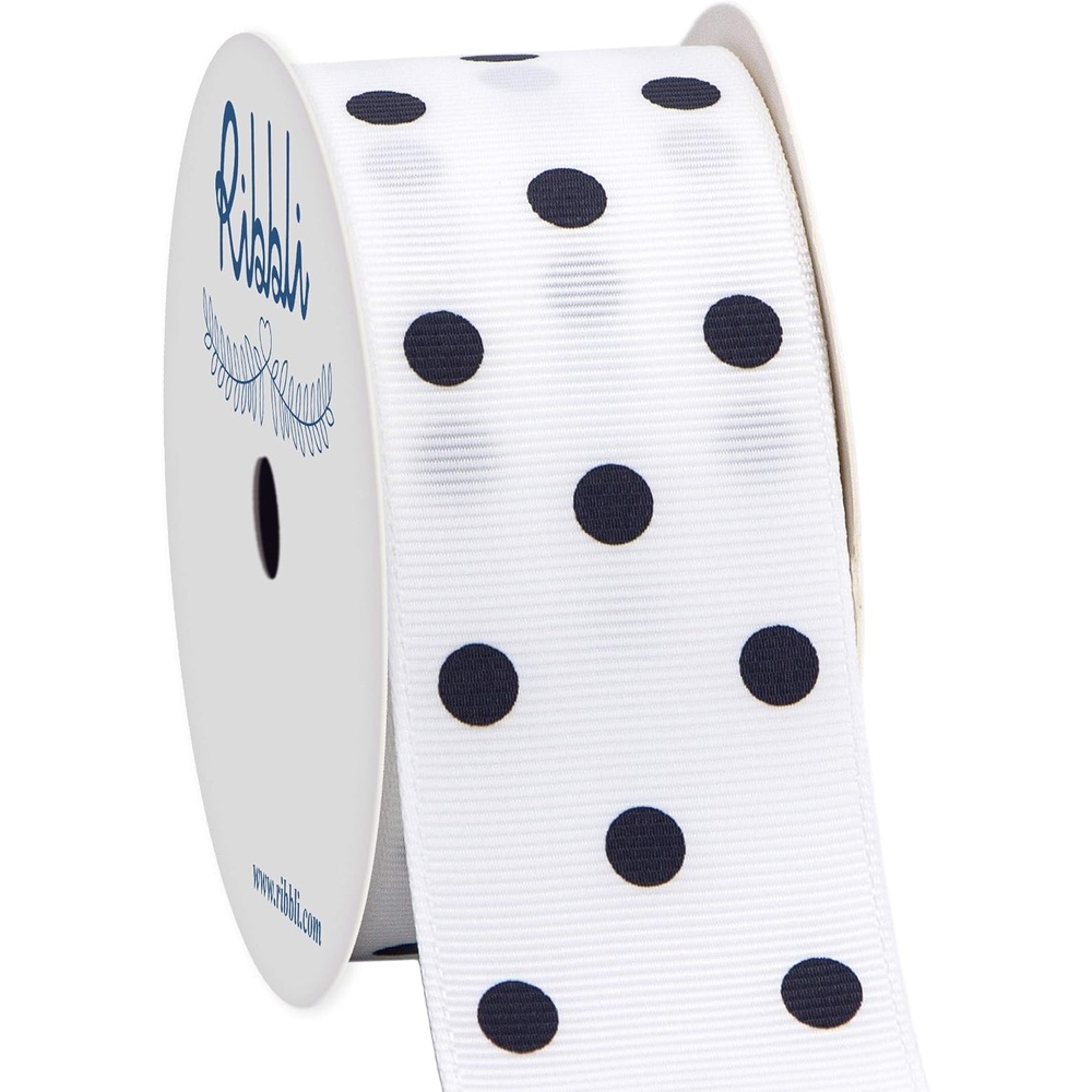 Ribbli Grosgrain Polka Dot Craft Ribbon,1-1/2 Inch,10-Yard Spool,Black with White Dots,Use for Hair Bows,Gift Wrapping,All Crafting and Sewing(White/Black)