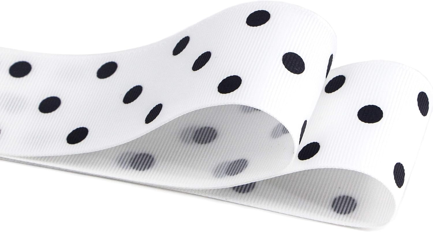 Ribbli Grosgrain Polka Dot Craft Ribbon,1-1/2 Inch,10-Yard Spool,Black with White Dots,Use for Hair Bows,Gift Wrapping,All Crafting and Sewing(White/Black)