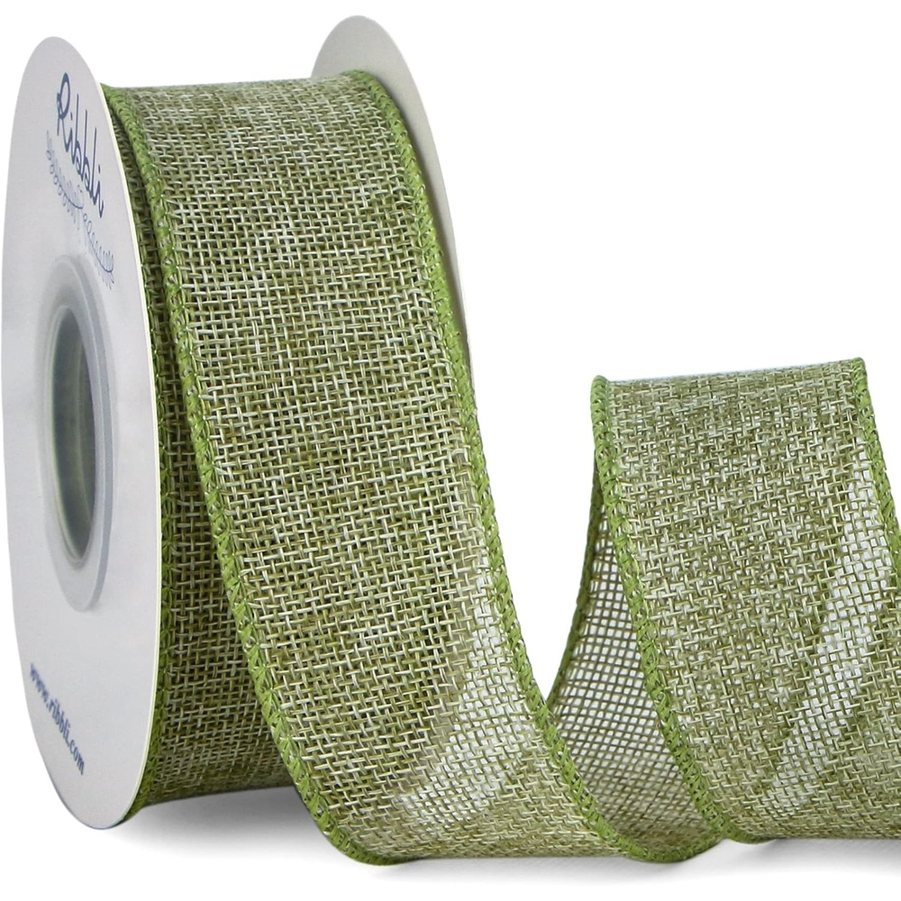 Ribbli Pink Burlap Valentine’s Day Wired Ribbon,1-1/2 Inch x 10 Yard,Easter Wired Edge Ribbon for Big Bow,Wreath,Tree Decoration,Outdoor Decoration(Spring Moss)