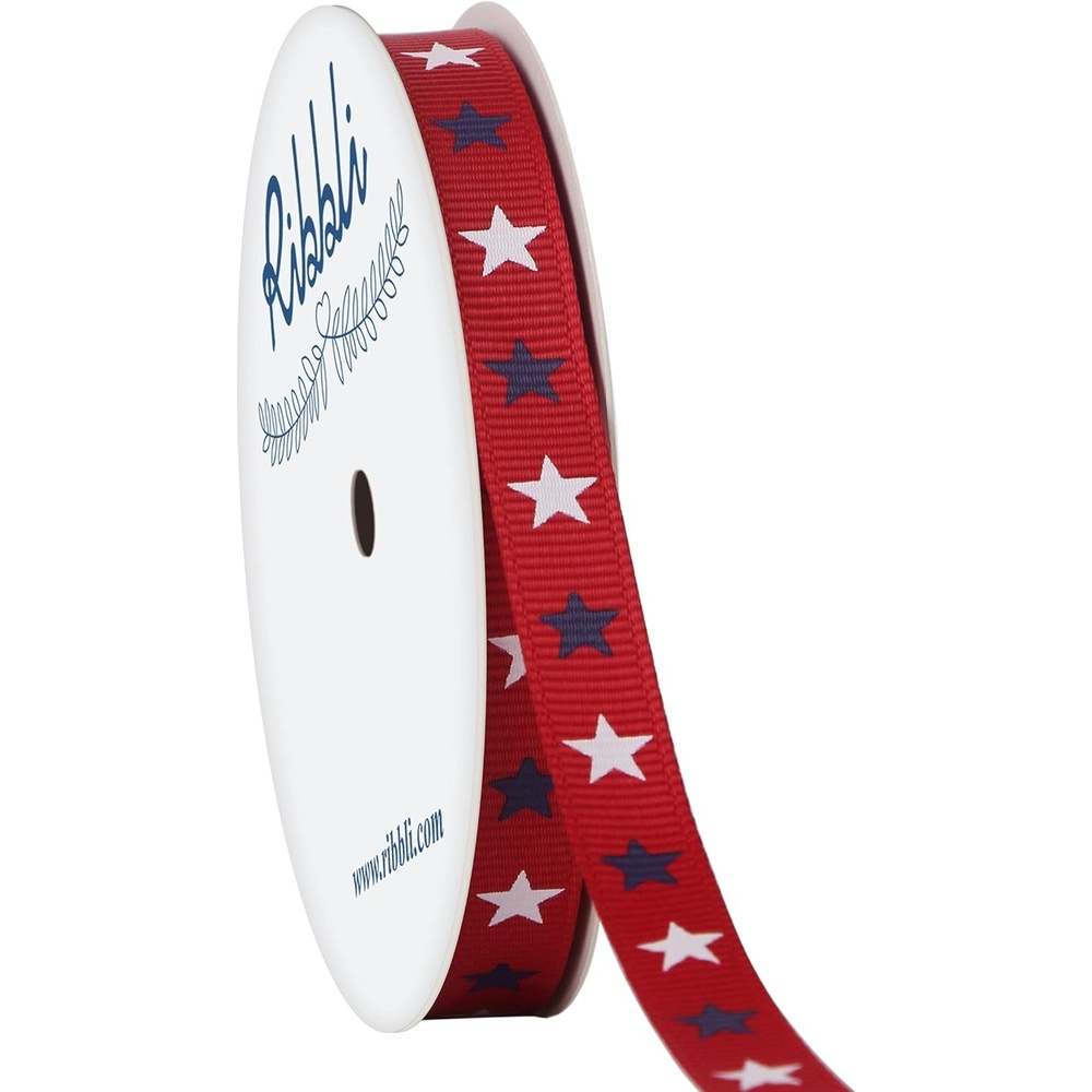 Ribbli Grosgrain Navy & White Stars Ribbon,3/8-Inch x 10-Yard,Red/Navy/White,Patriotic Ribbon,Use for Memorial Day, 4th of July,President’s Day,Veterans Day,USA Decorations