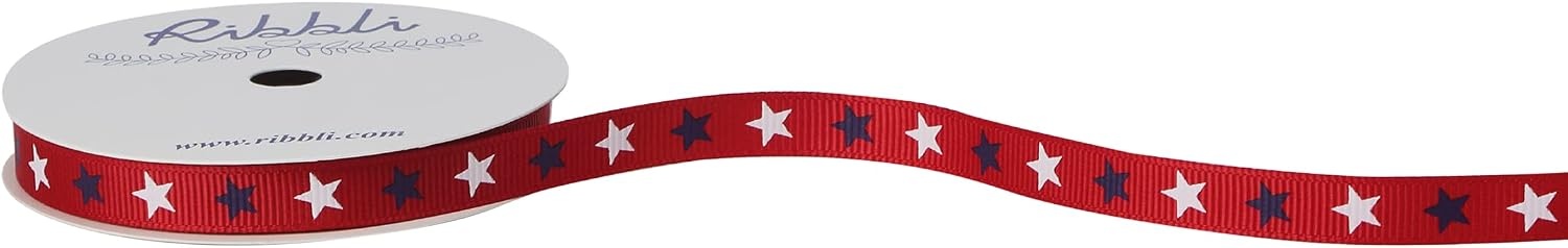Ribbli Grosgrain Navy & White Stars Ribbon,3/8-Inch x 10-Yard,Red/Navy/White,Patriotic Ribbon,Use for Memorial Day, 4th of July,President’s Day,Veterans Day,USA Decorations