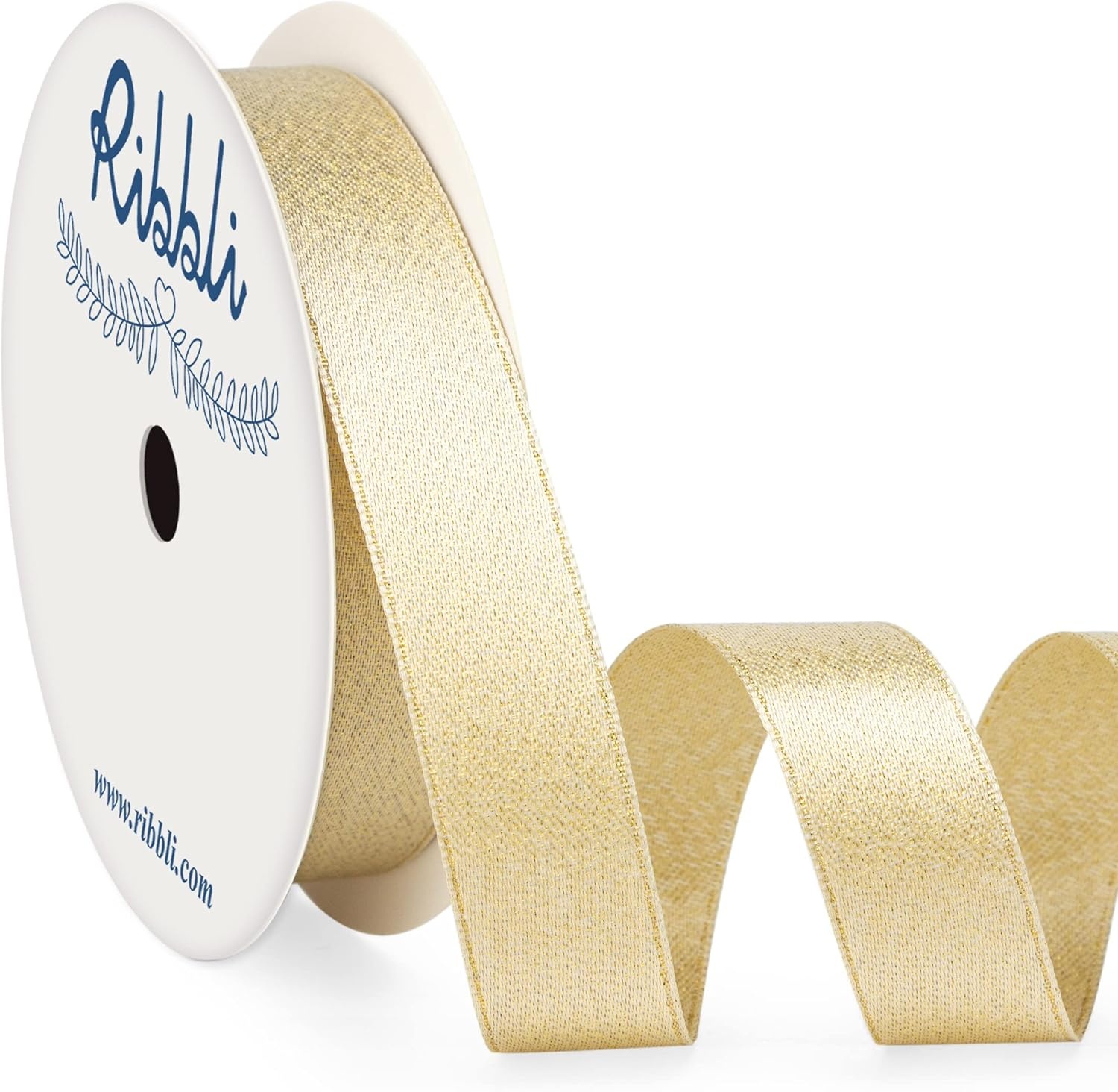 Ribbli Champagne Gold Double Faced Purl Ribbon, Luxury Glitter, 5/8 Inch x 10 Yard, Wedding Ribbon for Crafts, Gift Wrapping, Bottle Decoration(Champagne Gold)