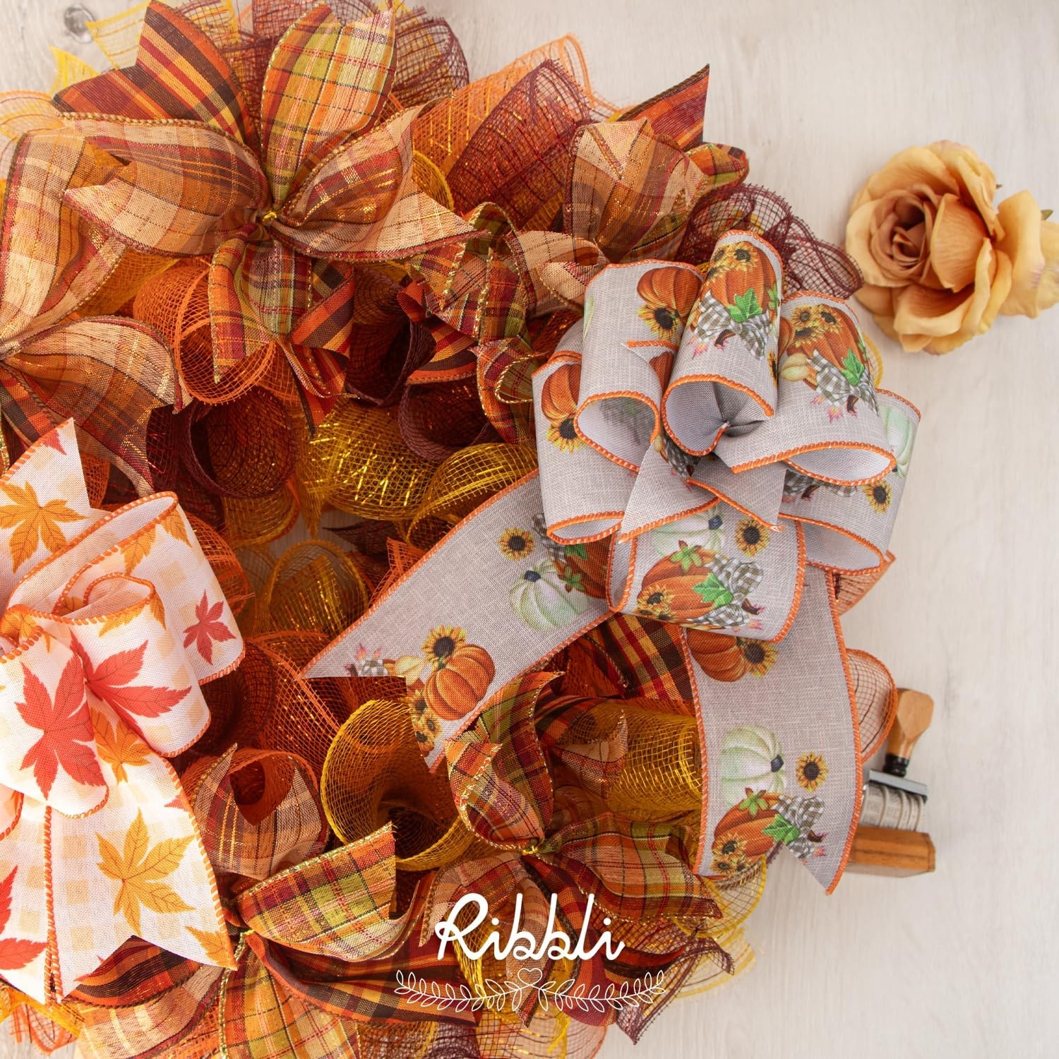 Ribbli Yellow Metallic Mesh Ribbon, 10 inch x 30 feet(10Yard), Yellow with Gold Foil, Use for Wreath Swags and Christmas Tree Decoration(Chocolate Brown/Copper)