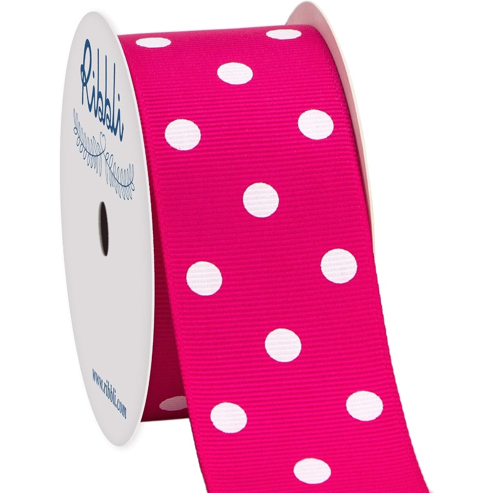 Ribbli Grosgrain Polka Dot Craft Ribbon,1-1/2 Inch,10-Yard Spool,Black with White Dots,Use for Hair Bows,Gift Wrapping,All Crafting and Sewing(Shocking Pink/White)