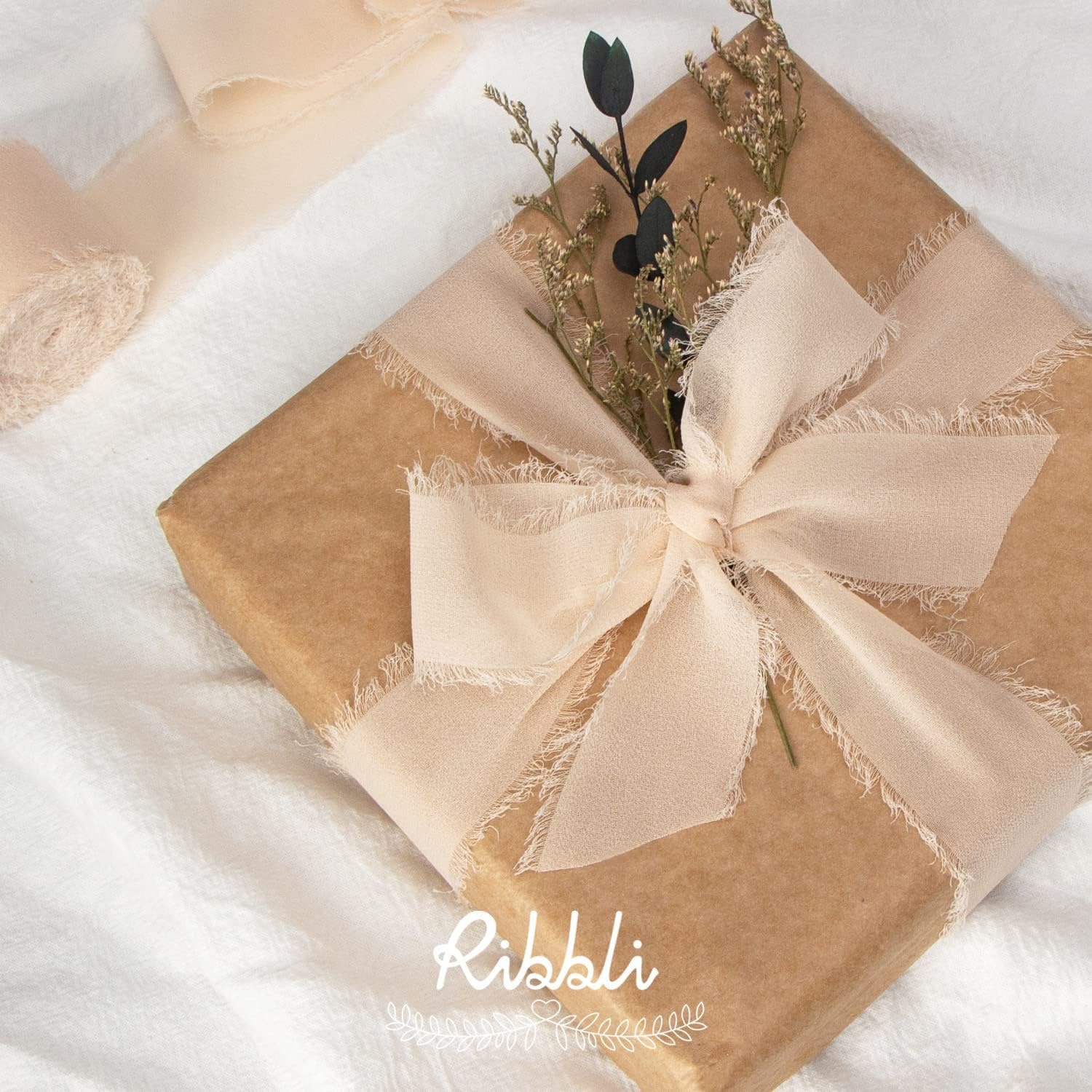 Ribbli Chiffon Silk Ribbon, 1.5 inch x 30 Yard, Champagne/Terracotta/Rust Red Fringe Chiffon Fall Ribbon for Wedding Invitations, Bridal Bouquets Wrapping, Flower Arrangement Decoration(Champagne)
