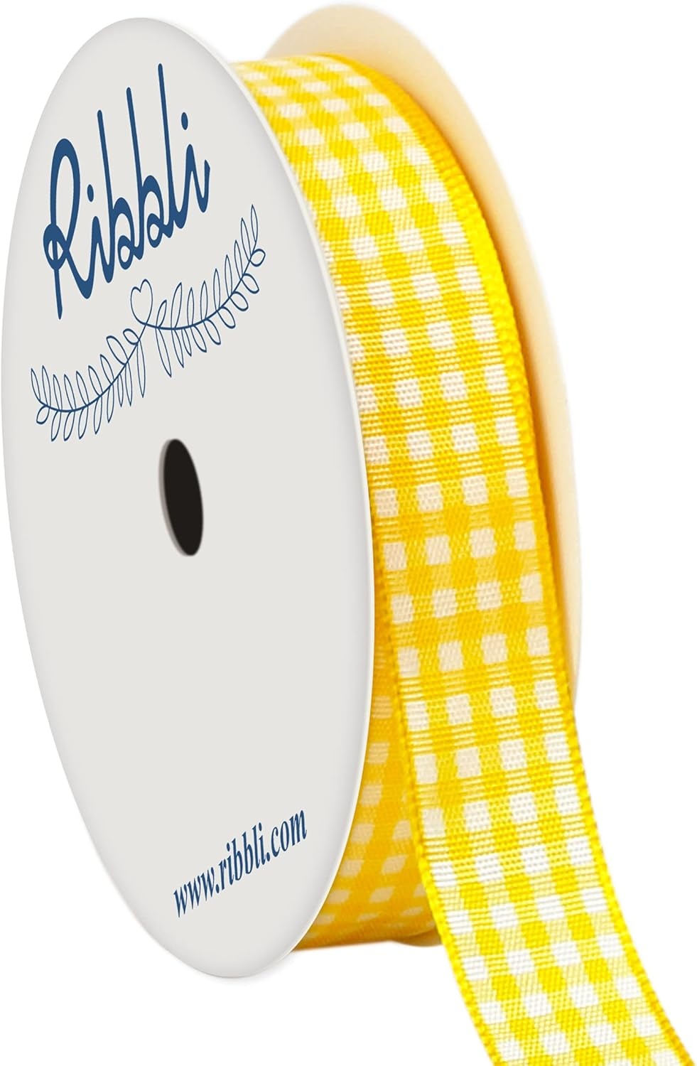 Ribbli Yellow and White Gingham Ribbon,100% Polyester Woven Edge,3/8 Inch x 10 Yard,Plaid Ribbon Use for Gift Wrapping,Party Decoration(Yellow/White)