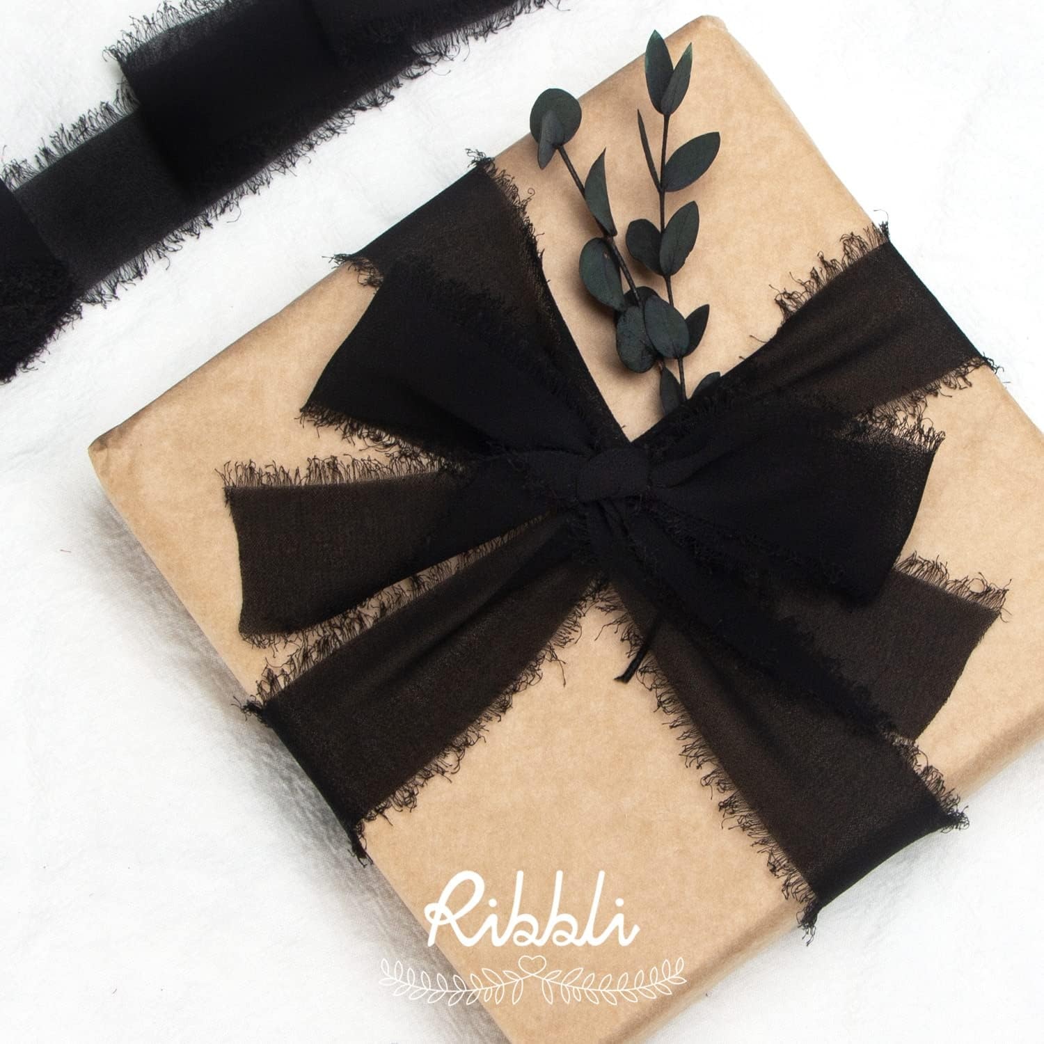 Ribbli Chiffon Silk Ribbon, 1.5 inch x 30 Yard, Champagne/Terracotta/Rust Red Fringe Chiffon Fall Ribbon for Wedding Invitations, Bridal Bouquets Wrapping, Flower Arrangement Decoration(Black)