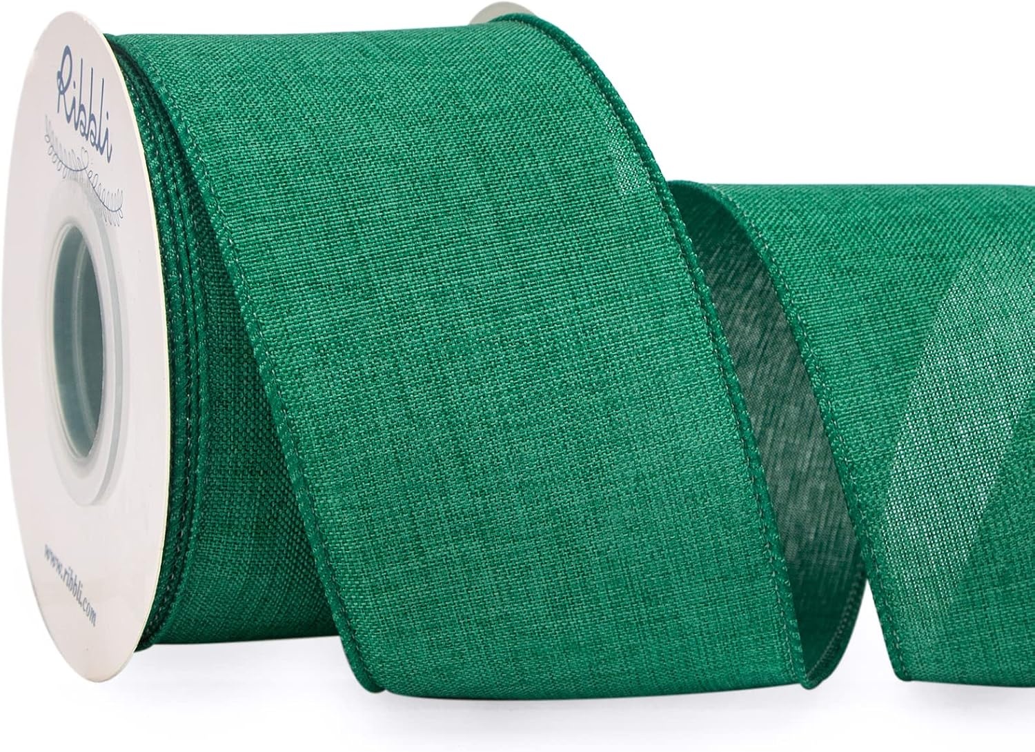 Ribbli Pink Linen Wired Ribbon, 1-1/2 Inch x 10 Yard, Pink Burlap Wired Ribbon for Easter Wreaths, Big Bows, Gift Wrapping, Christmas Tree Decoration(Emerald Green)